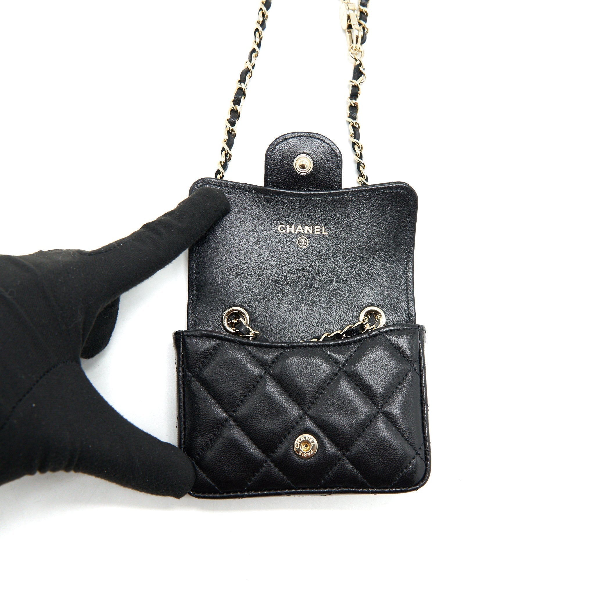 chanel-flap-card-holder-belt-bag-lambskin-chain-black-lghw