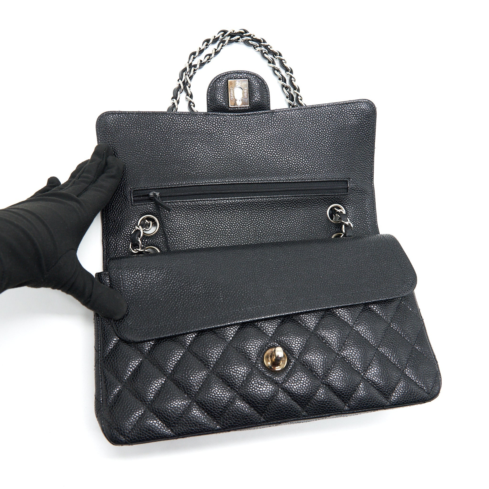 chanel-medium-classic-double-flap-caviar-black-shw-serial-12