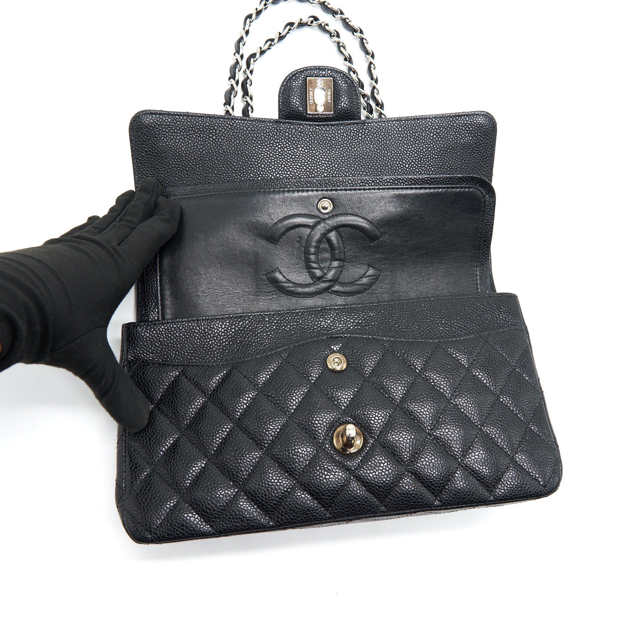 chanel-medium-classic-double-flap-caviar-black-shw-serial-12