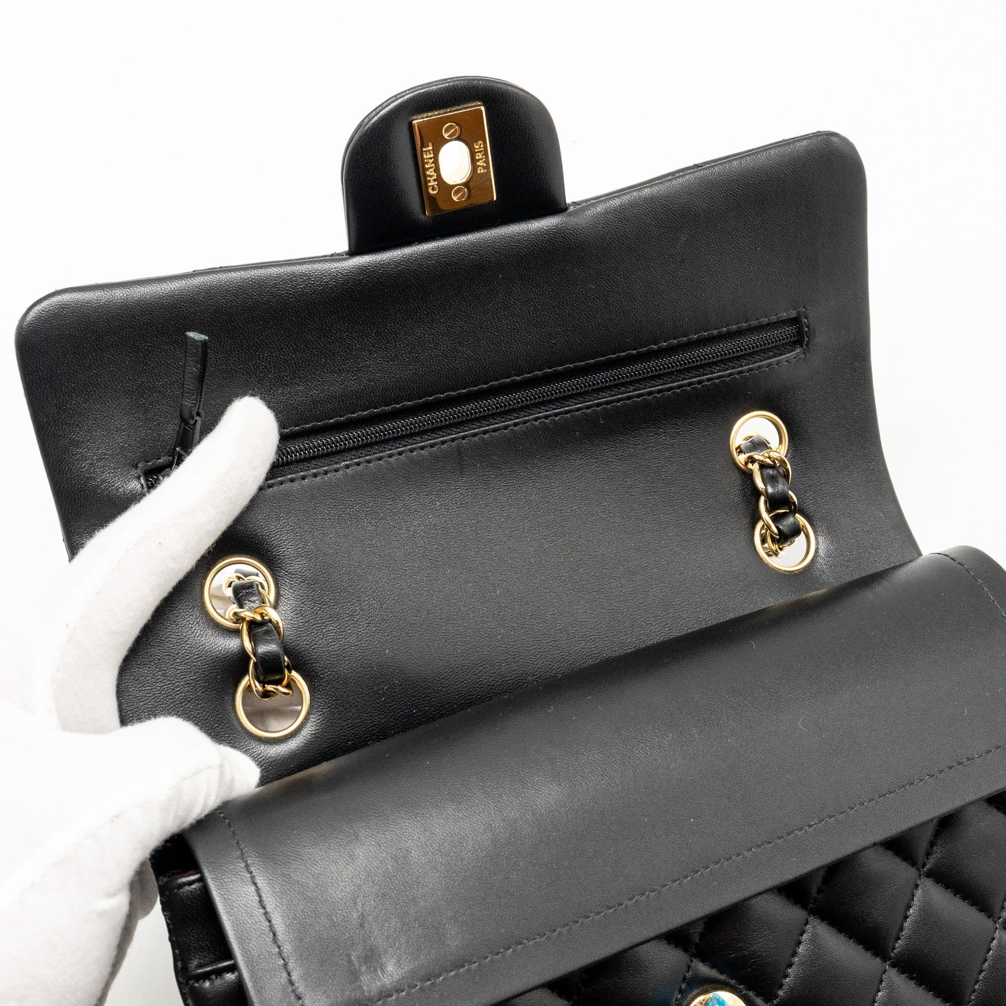 chanel-small-classic-double-flap-bag-lambskin-black-ghwmicrochip-copy