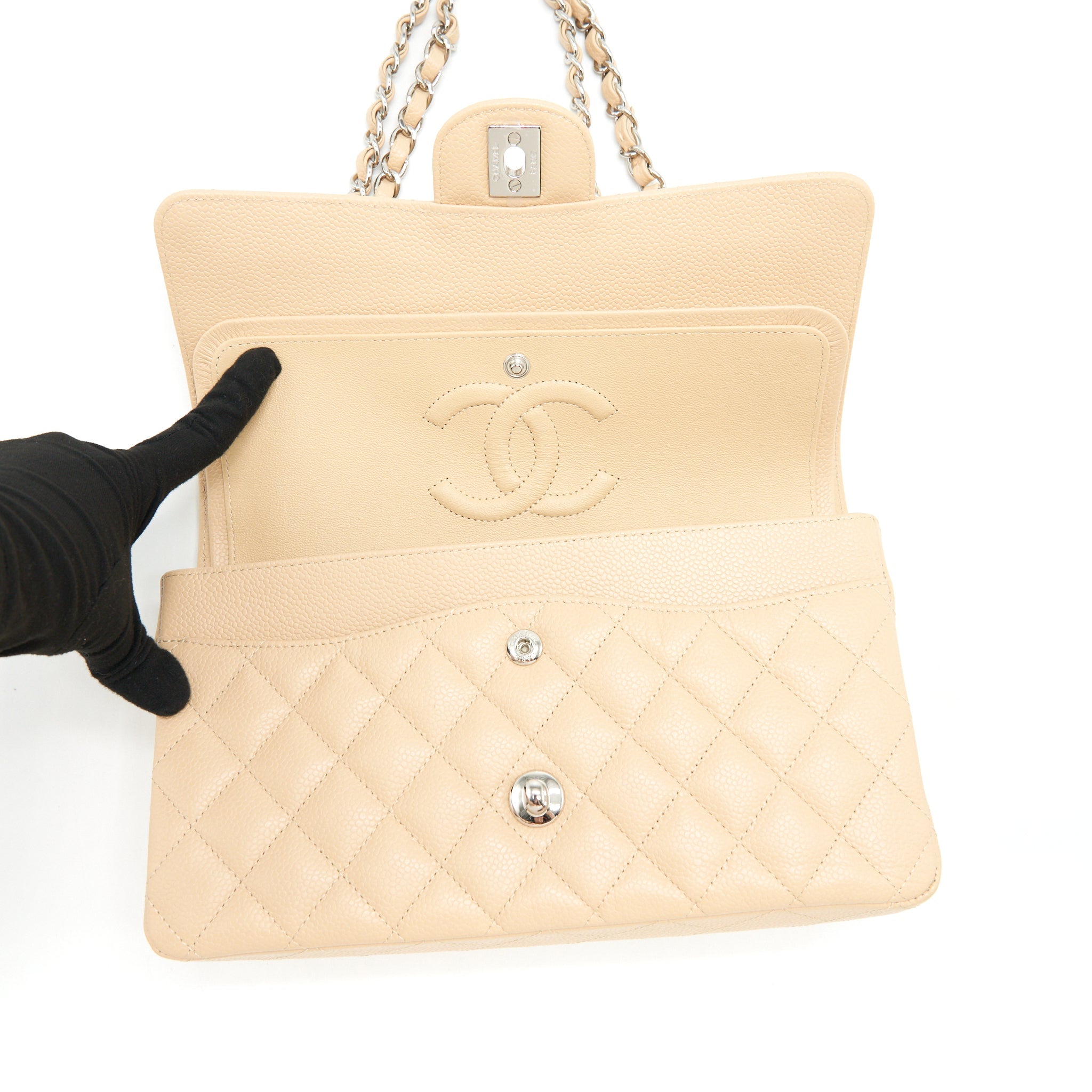 chanel-medium-classic-double-flap-bag-caviar-beige-shw