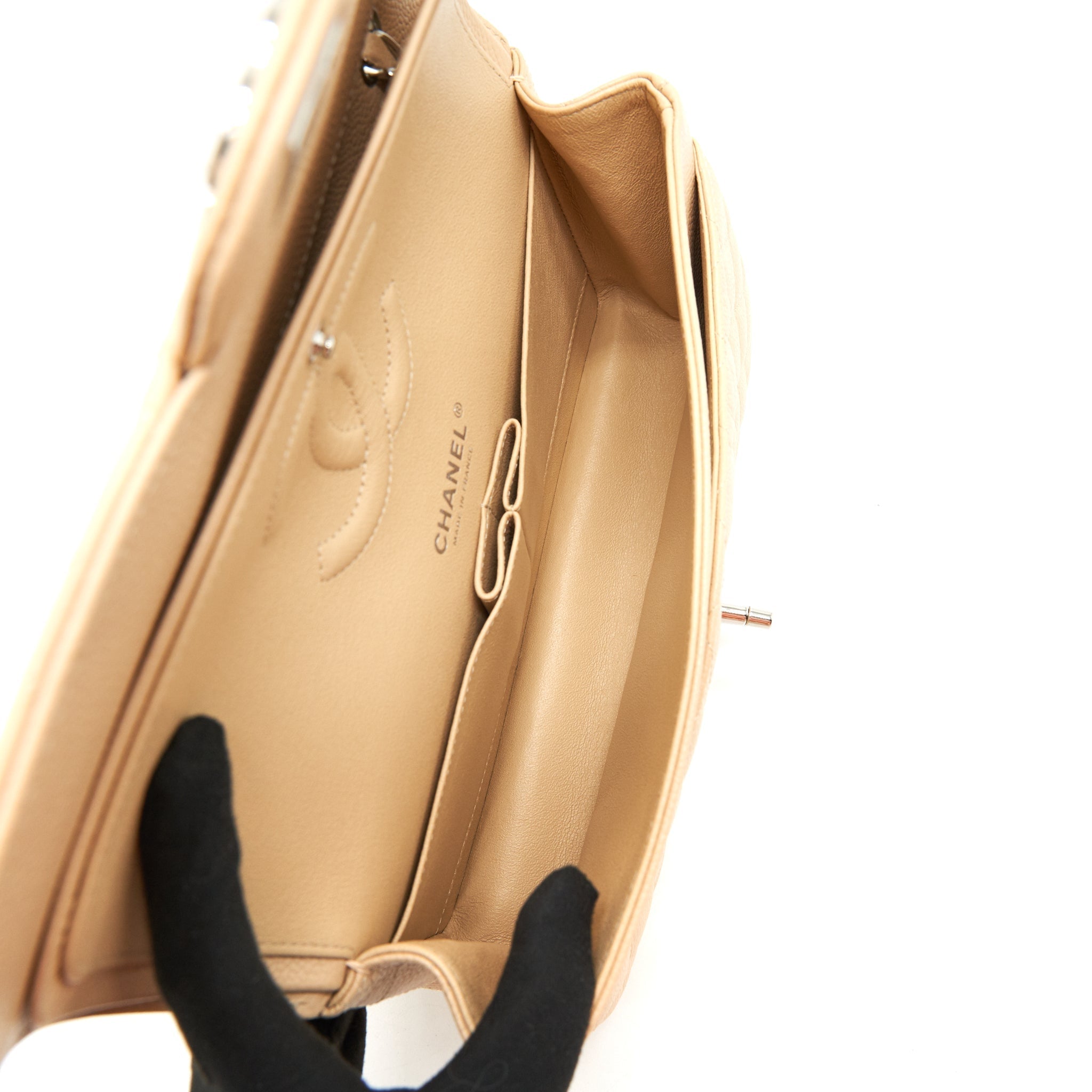 chanel-medium-classic-double-flap-bag-caviar-beige-shw