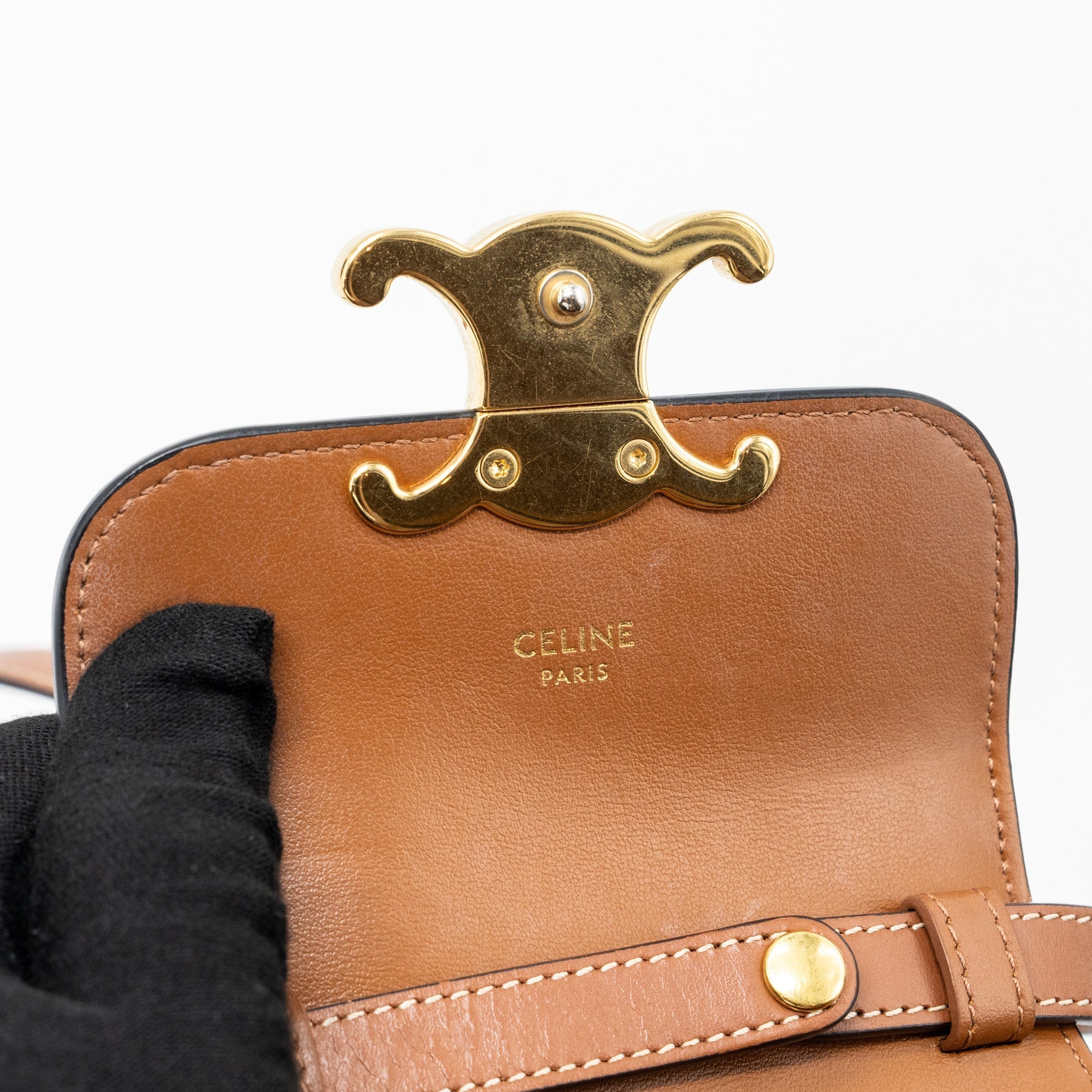 celine-mini-claude-triomphe-canvas-calfskin-tan-ghw