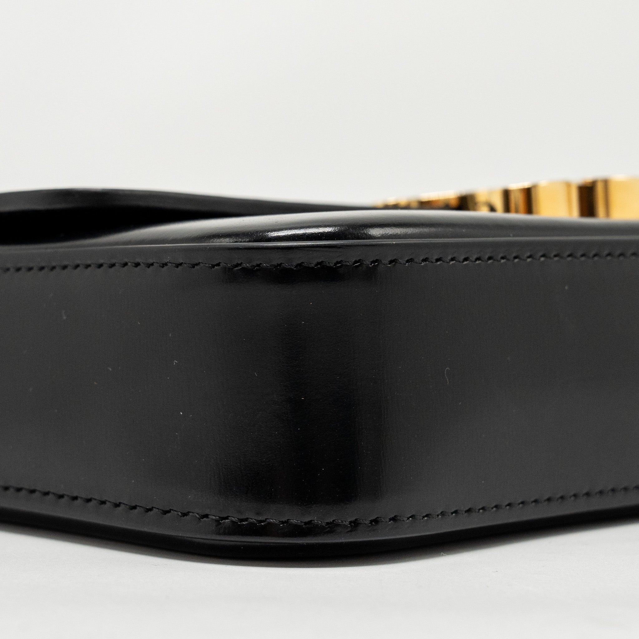 celine-triomphe-chain-shoulder-bag-shiny-calfskin-black-ghw