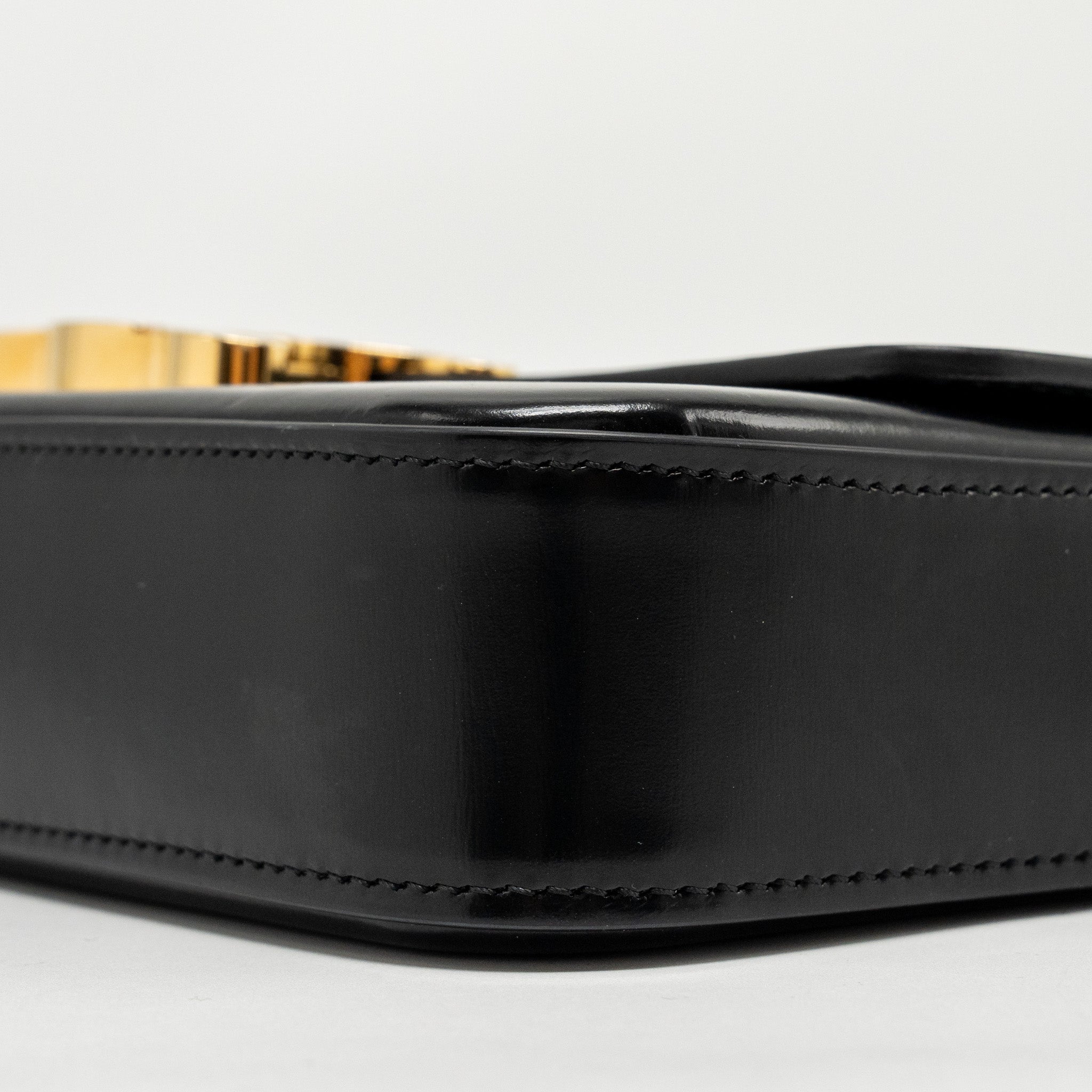 celine-triomphe-chain-shoulder-bag-shiny-calfskin-black-ghw