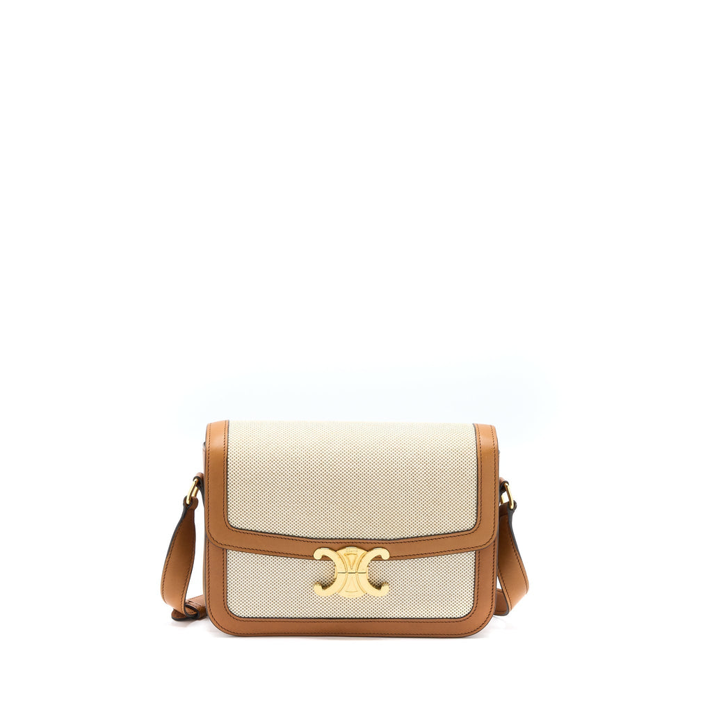 celine-triomphe-bag-textile-calfskin-white-tan-ghw