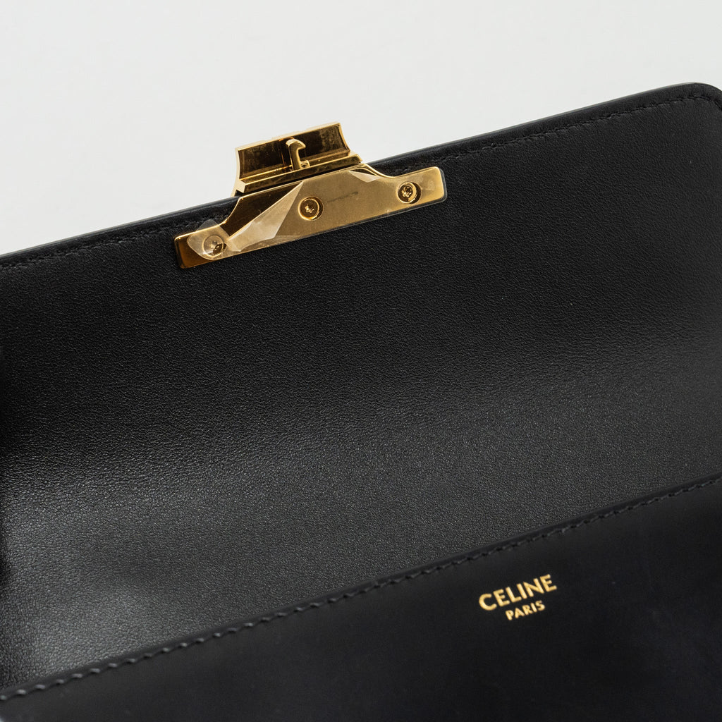 celine-triomphe-chain-shoulder-bag-shiny-calfskin-black-ghw