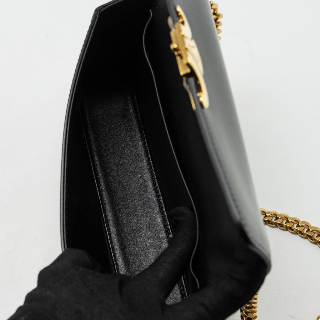 celine-triomphe-chain-shoulder-bag-shiny-calfskin-black-ghw