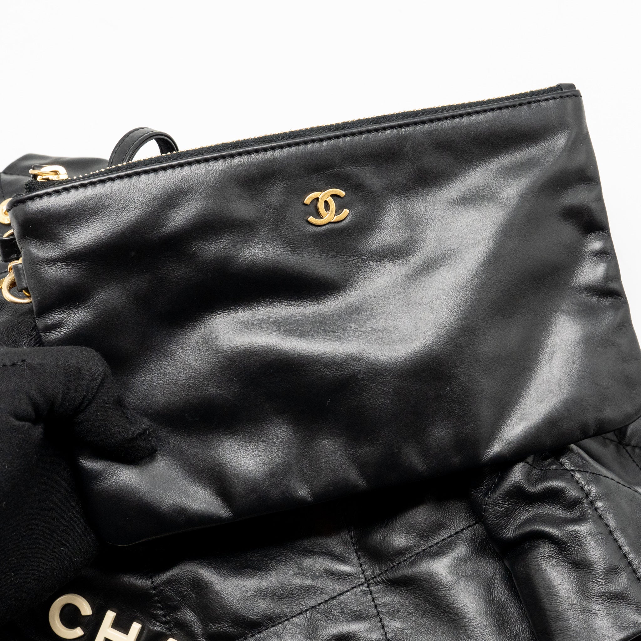 chanel-small-22-bag-with-white-letter-logo-calfskin-black-ghw-microchip