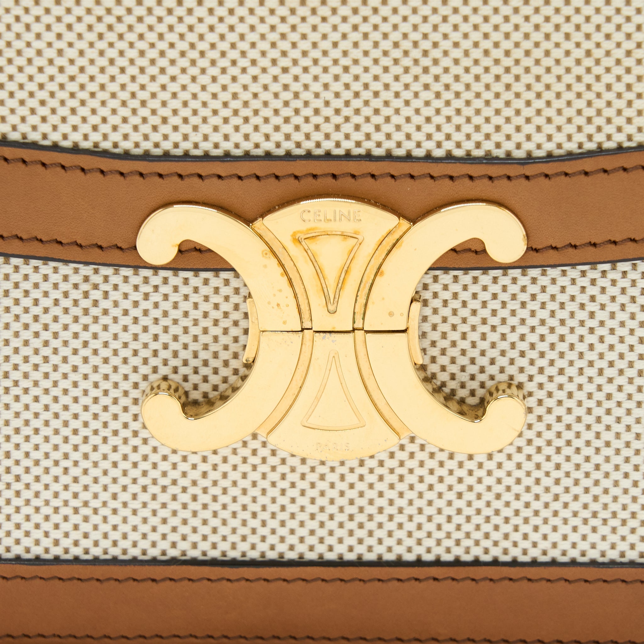 celine-triomphe-bag-textile-calfskin-white-tan-ghw