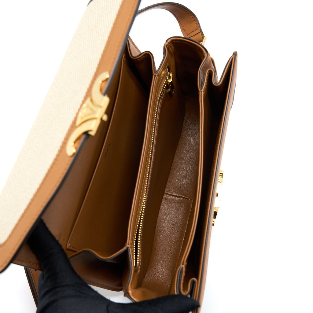 celine-triomphe-bag-textile-calfskin-white-tan-ghw
