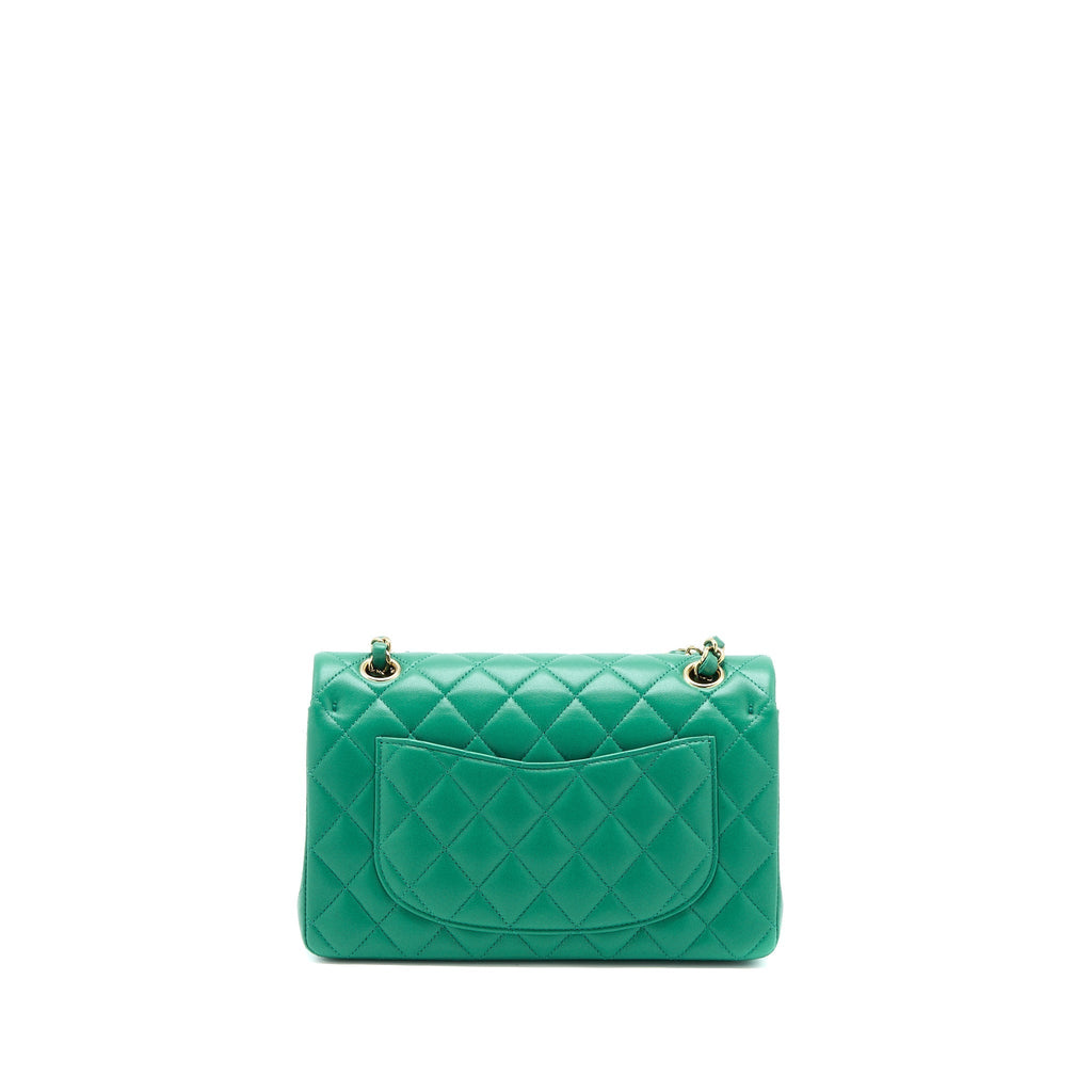 chanel-small-classic-double-flap-bag-lambskin-green-lghwmicrochip