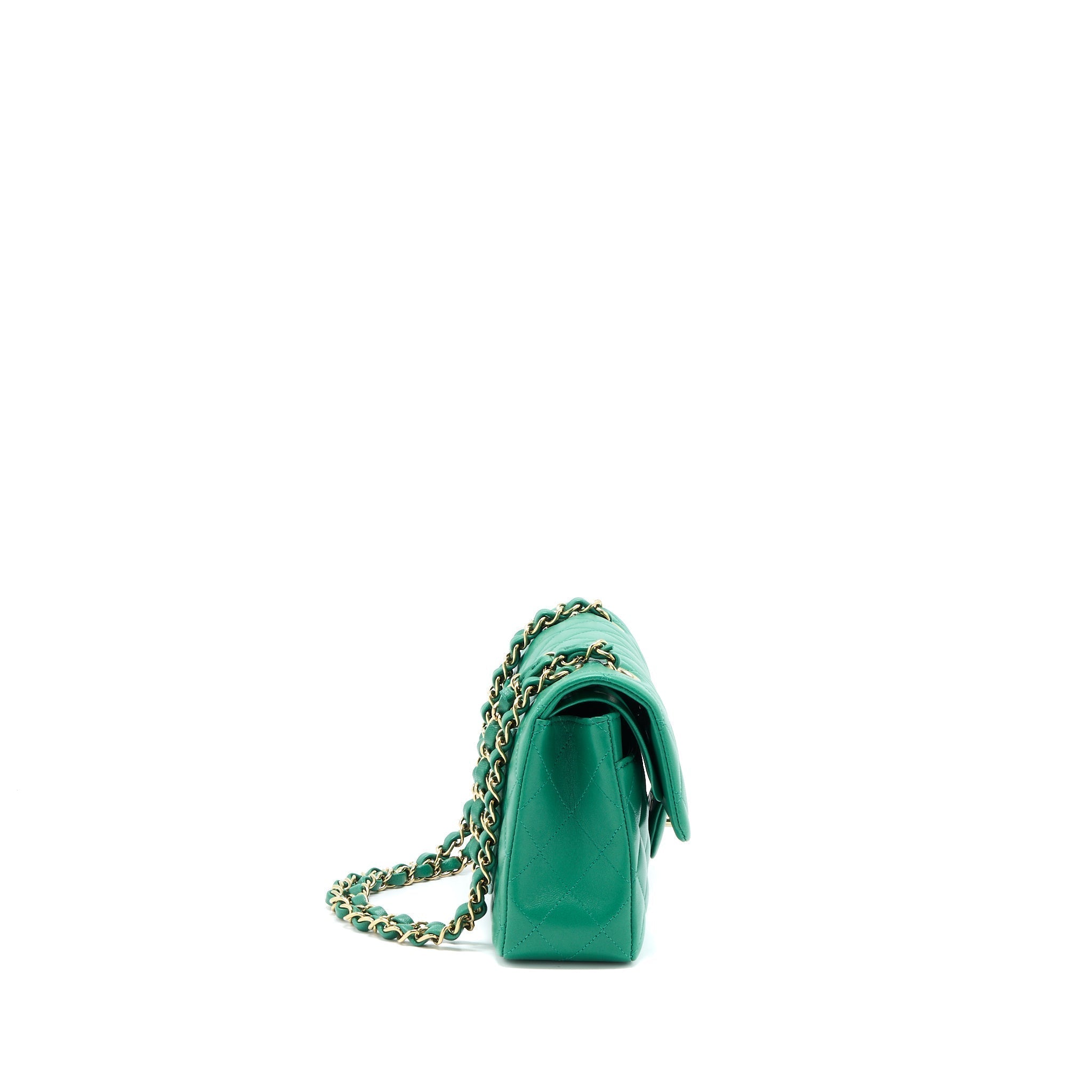 chanel-small-classic-double-flap-bag-lambskin-green-lghwmicrochip