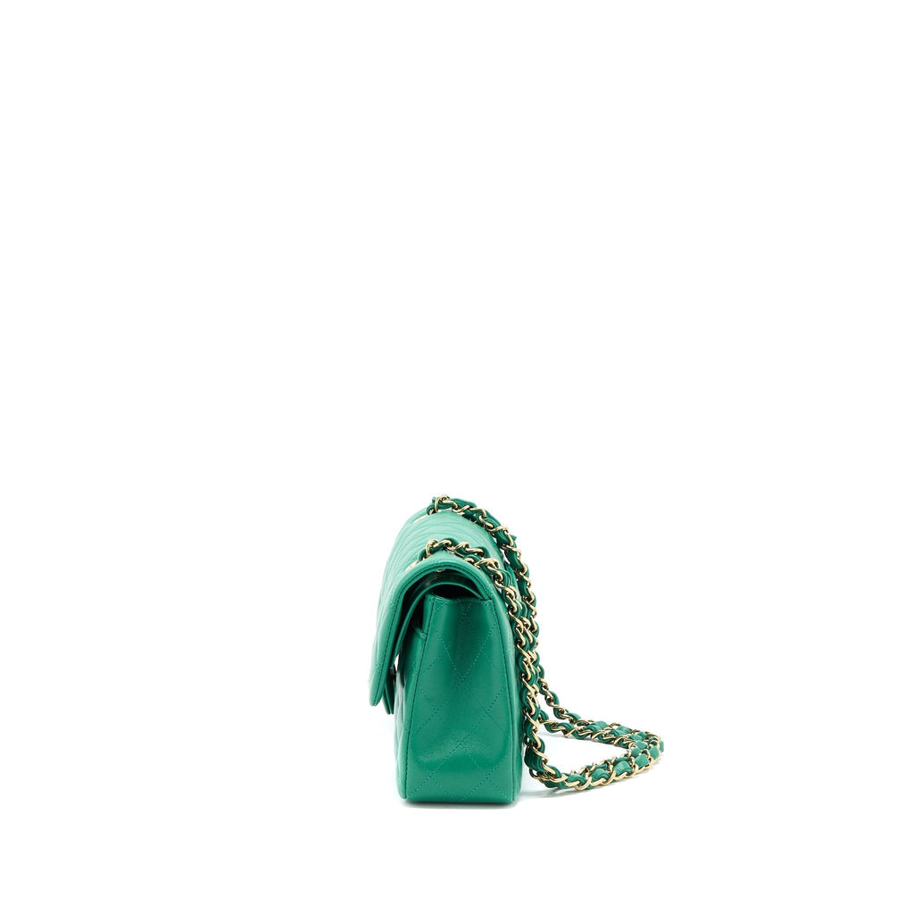 chanel-small-classic-double-flap-bag-lambskin-green-lghwmicrochip