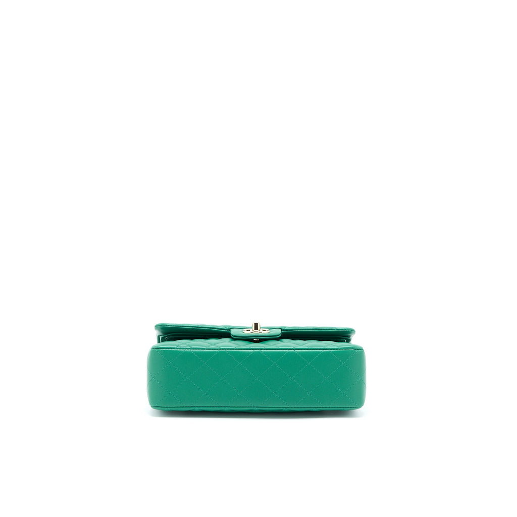 chanel-small-classic-double-flap-bag-lambskin-green-lghwmicrochip