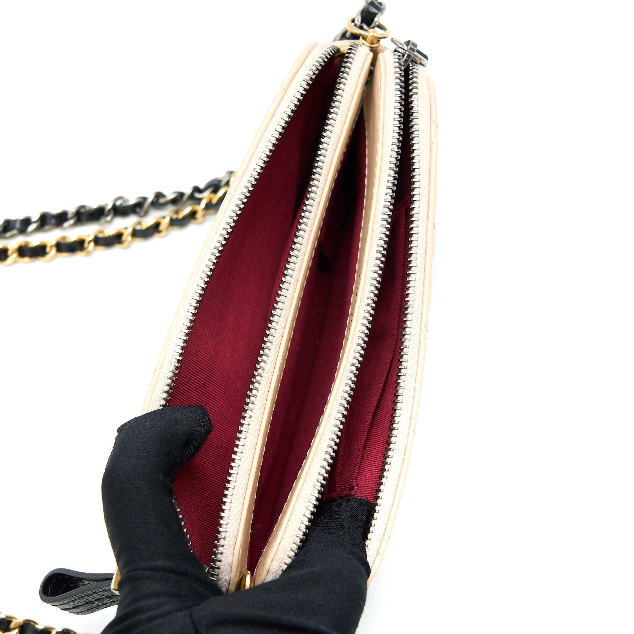 chanel-gabrielle-double-zip-wallet-on-chain-aged-calfskin-black-beige-multicoloured-hardware