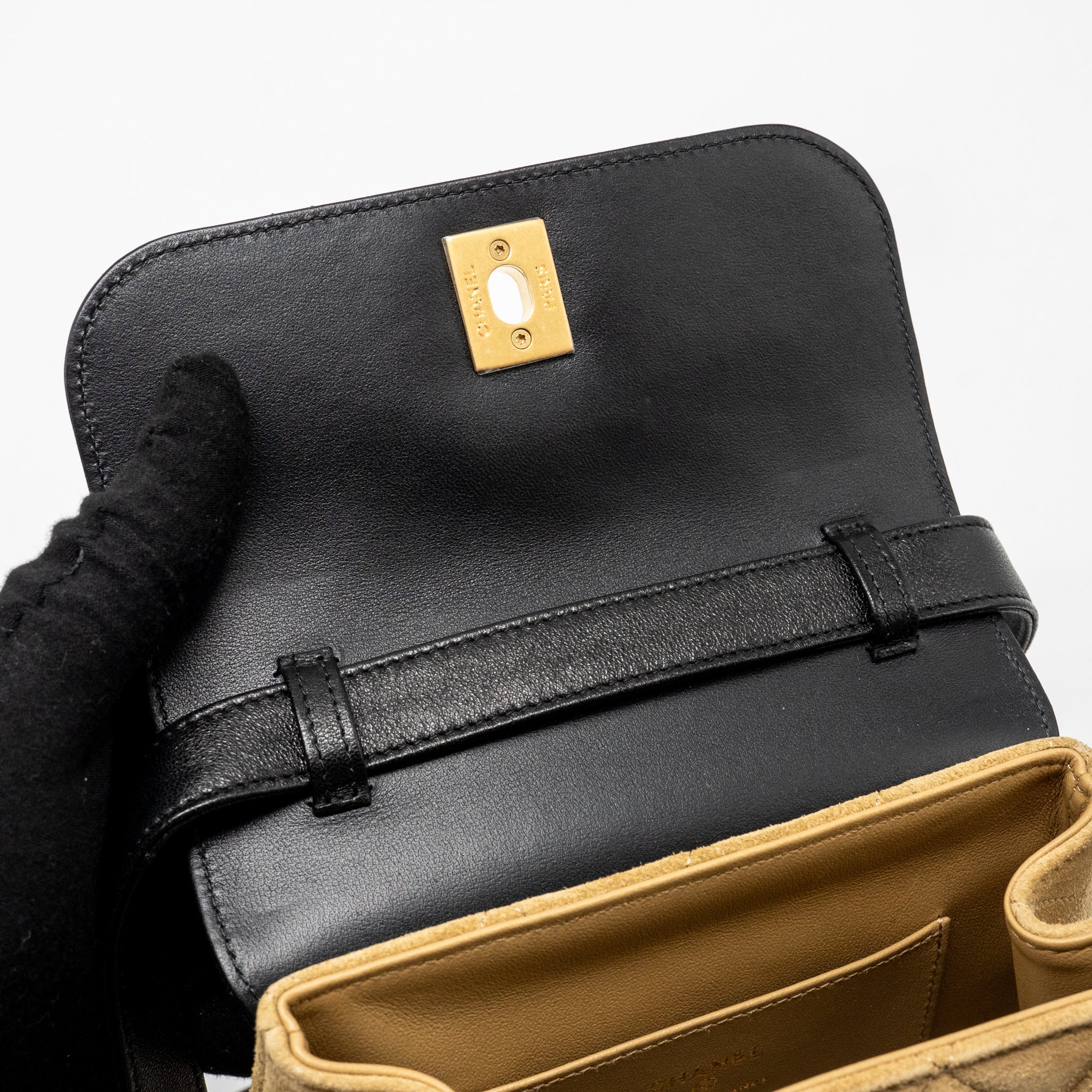 chanel-25a-suede-patchwork-mini-crossbody-bag-lambskin-brown-black-ghw-microchip-copy-1