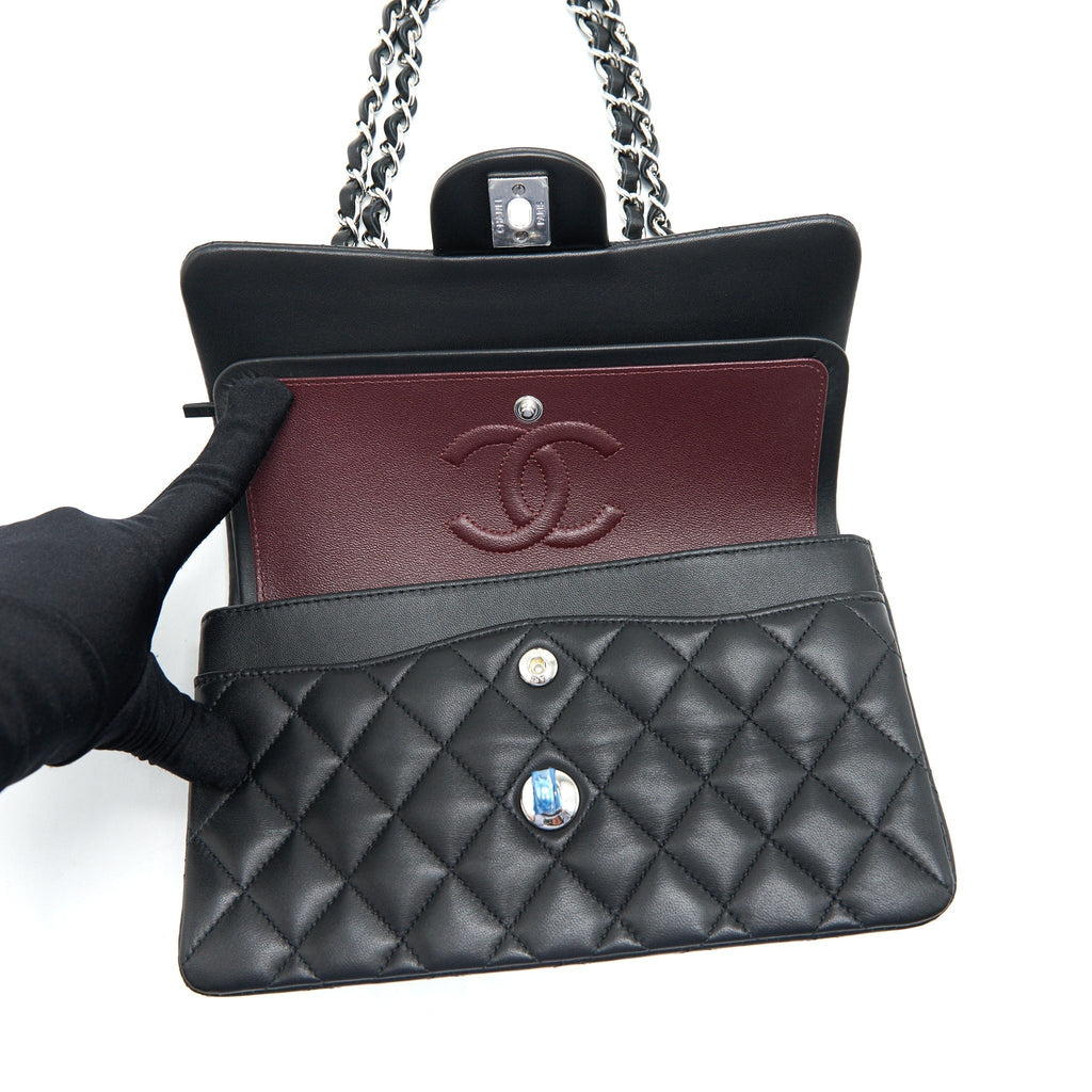chanel-small-classic-double-flap-bag-lambskin-black-shw-microchip