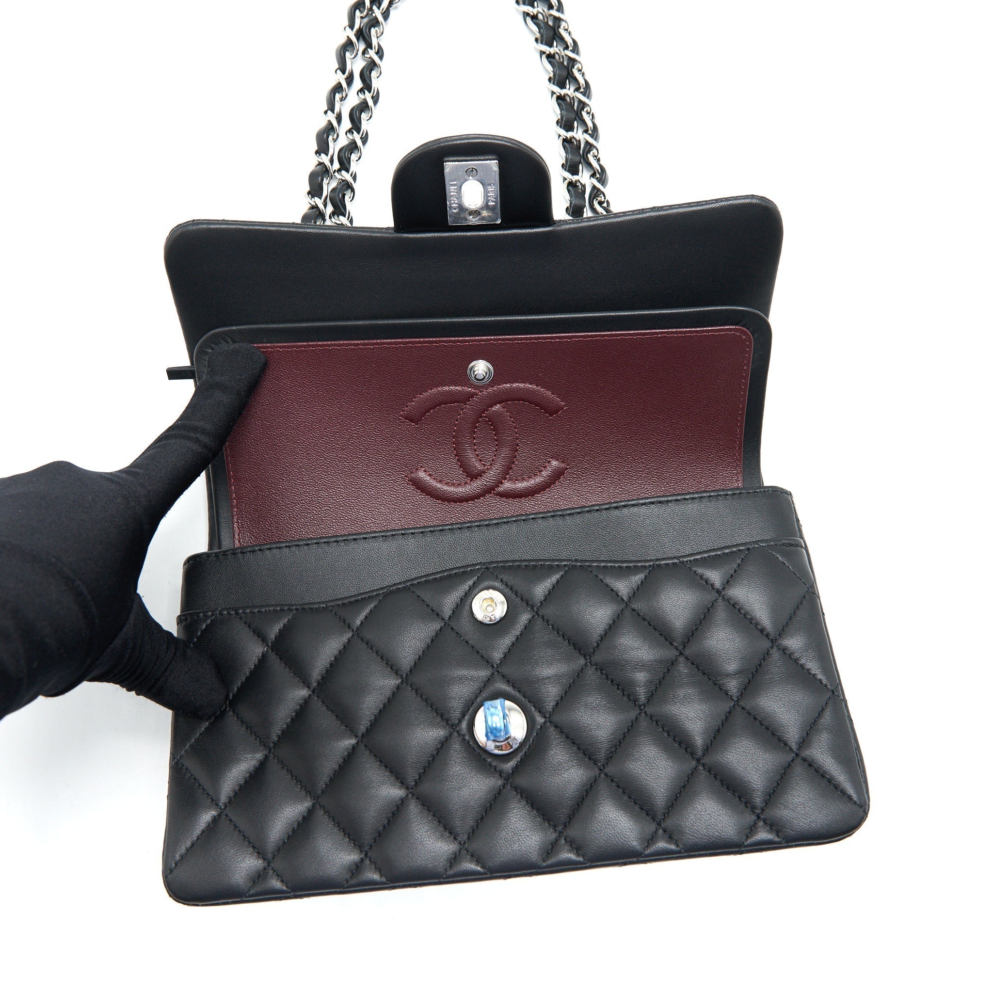 chanel-small-classic-double-flap-bag-lambskin-black-shw-microchip