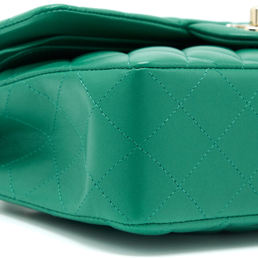chanel-small-classic-double-flap-bag-lambskin-green-lghwmicrochip