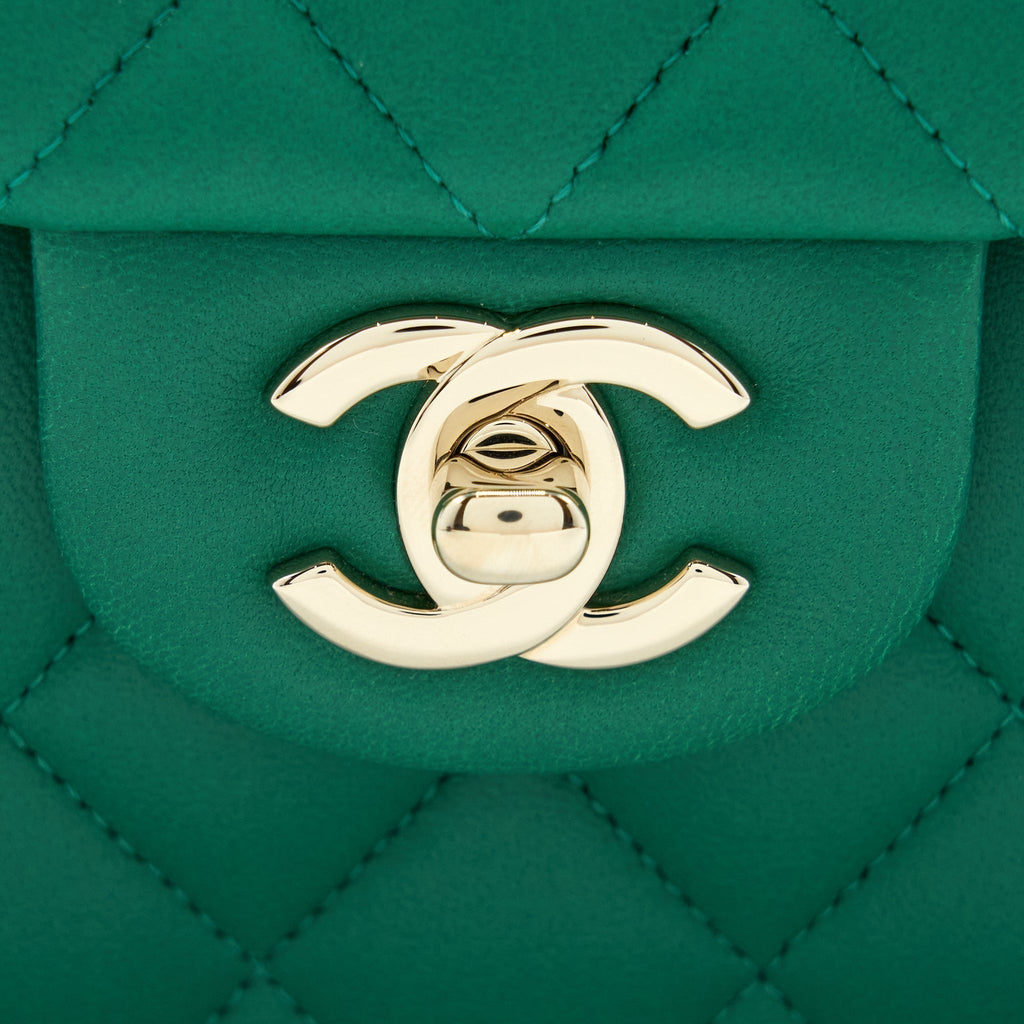 chanel-small-classic-double-flap-bag-lambskin-green-lghwmicrochip