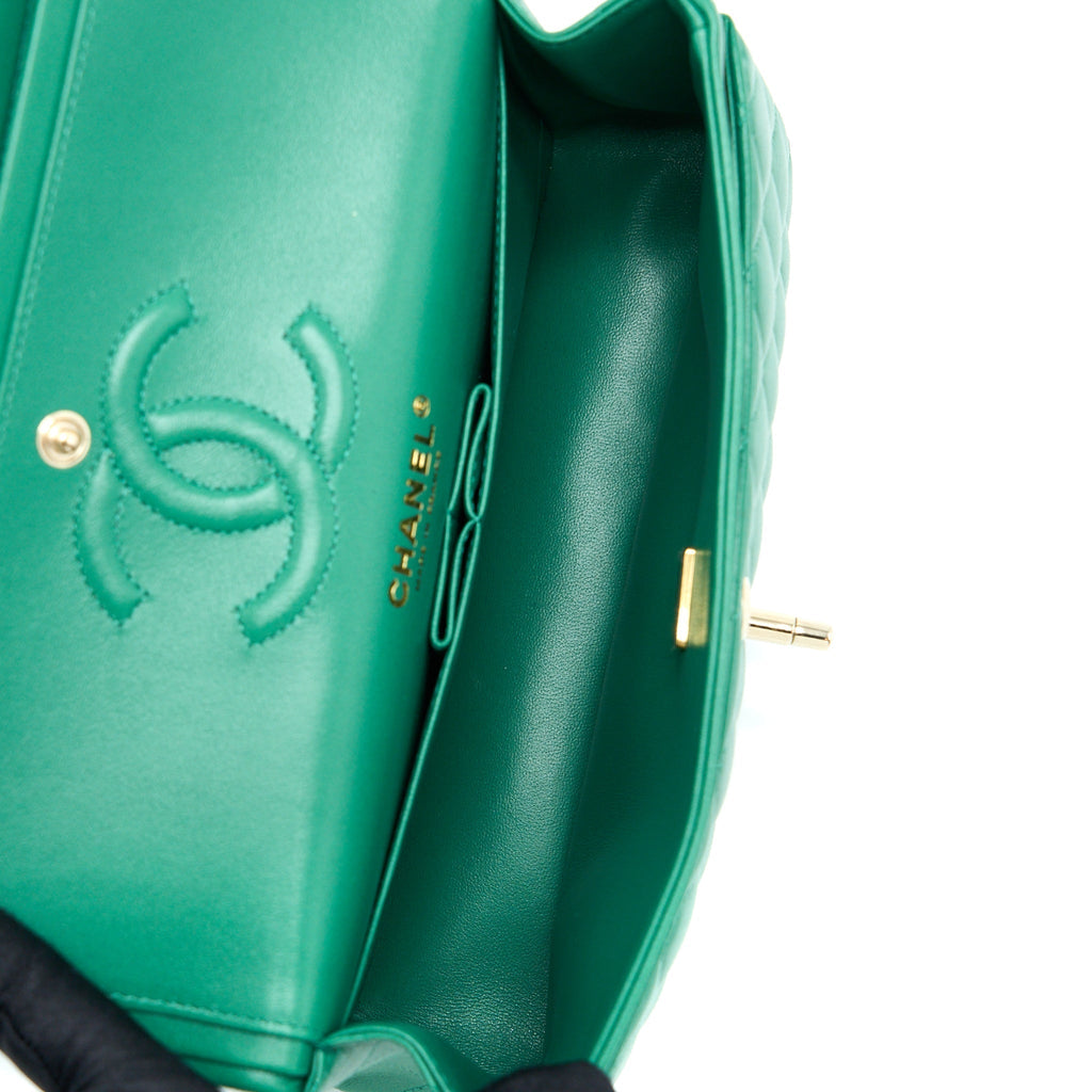 chanel-small-classic-double-flap-bag-lambskin-green-lghwmicrochip