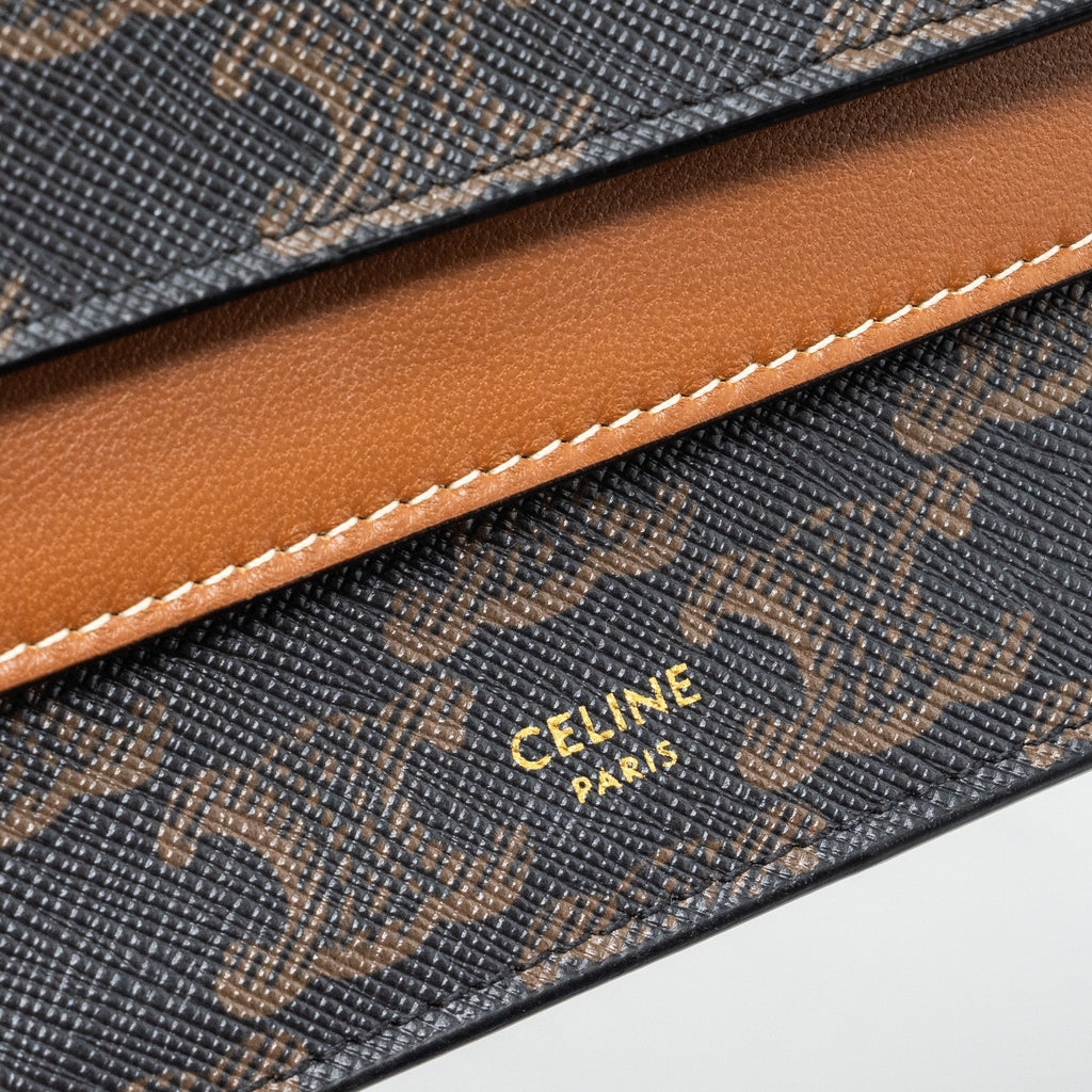 celine-wallet-on-strap-triomphe-canvas-lambskin-tan-ghw