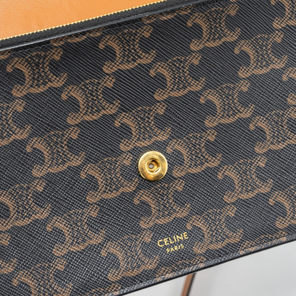 celine-wallet-on-strap-triomphe-canvas-lambskin-tan-ghw