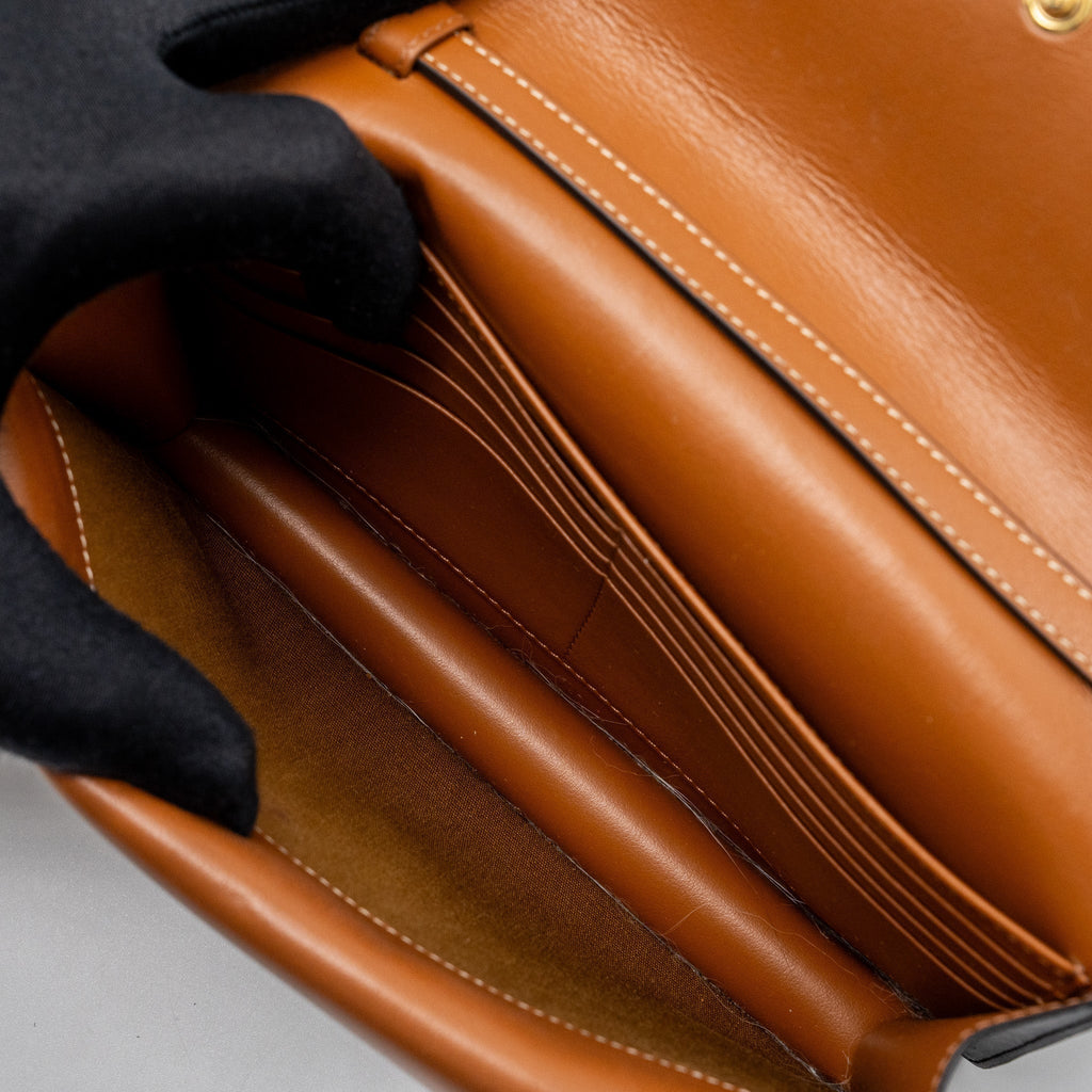 celine-wallet-on-strap-triomphe-canvas-smooth-lambskin-tan-ghw-1