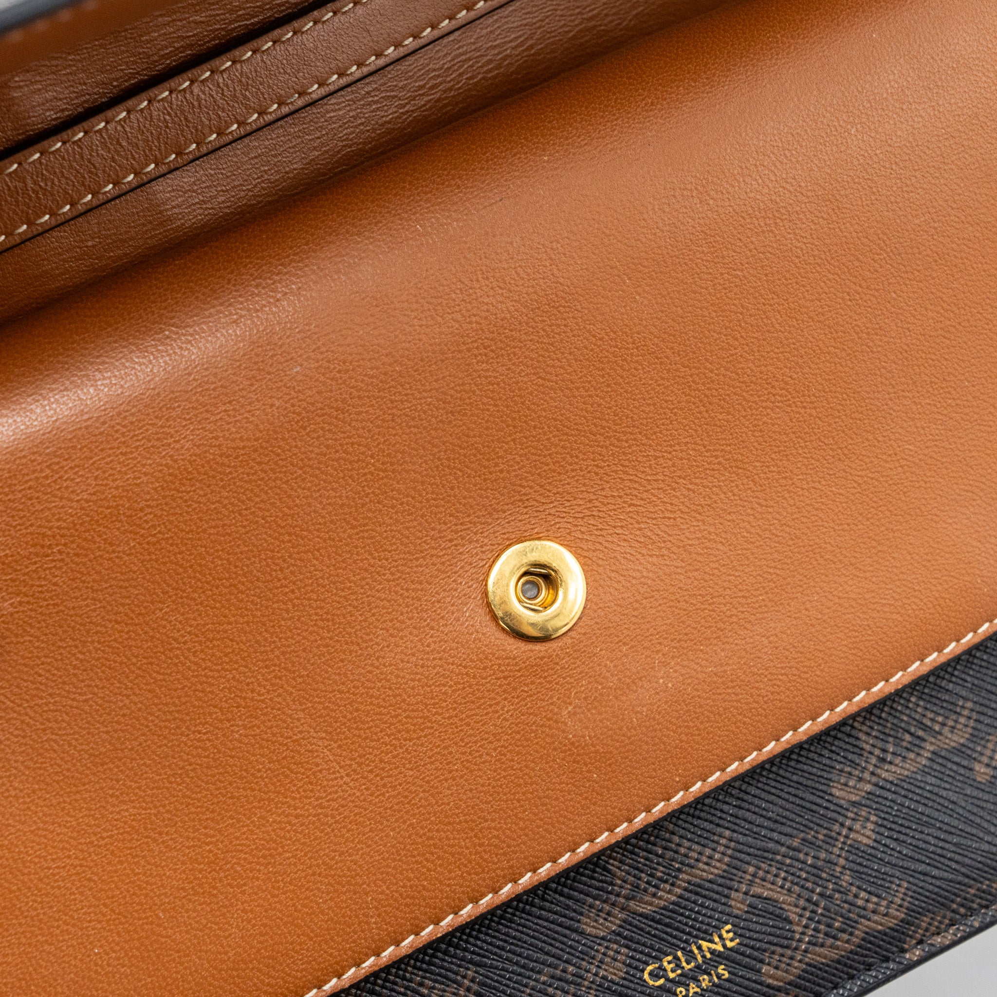 celine-wallet-on-strap-triomphe-canvas-smooth-lambskin-tan-ghw-1