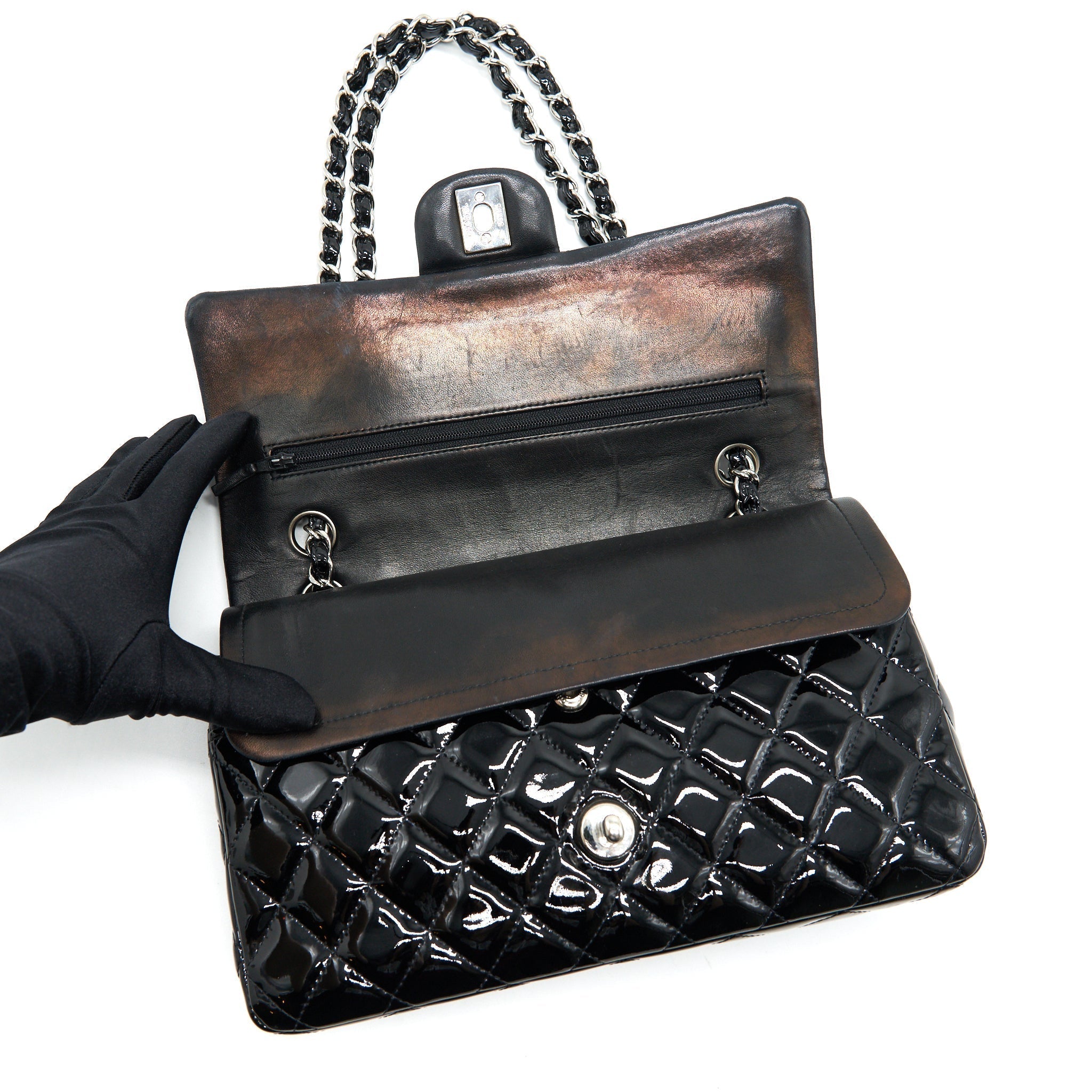 chanel-patent-leather-medium-classic-double-flap-bag-black-shw