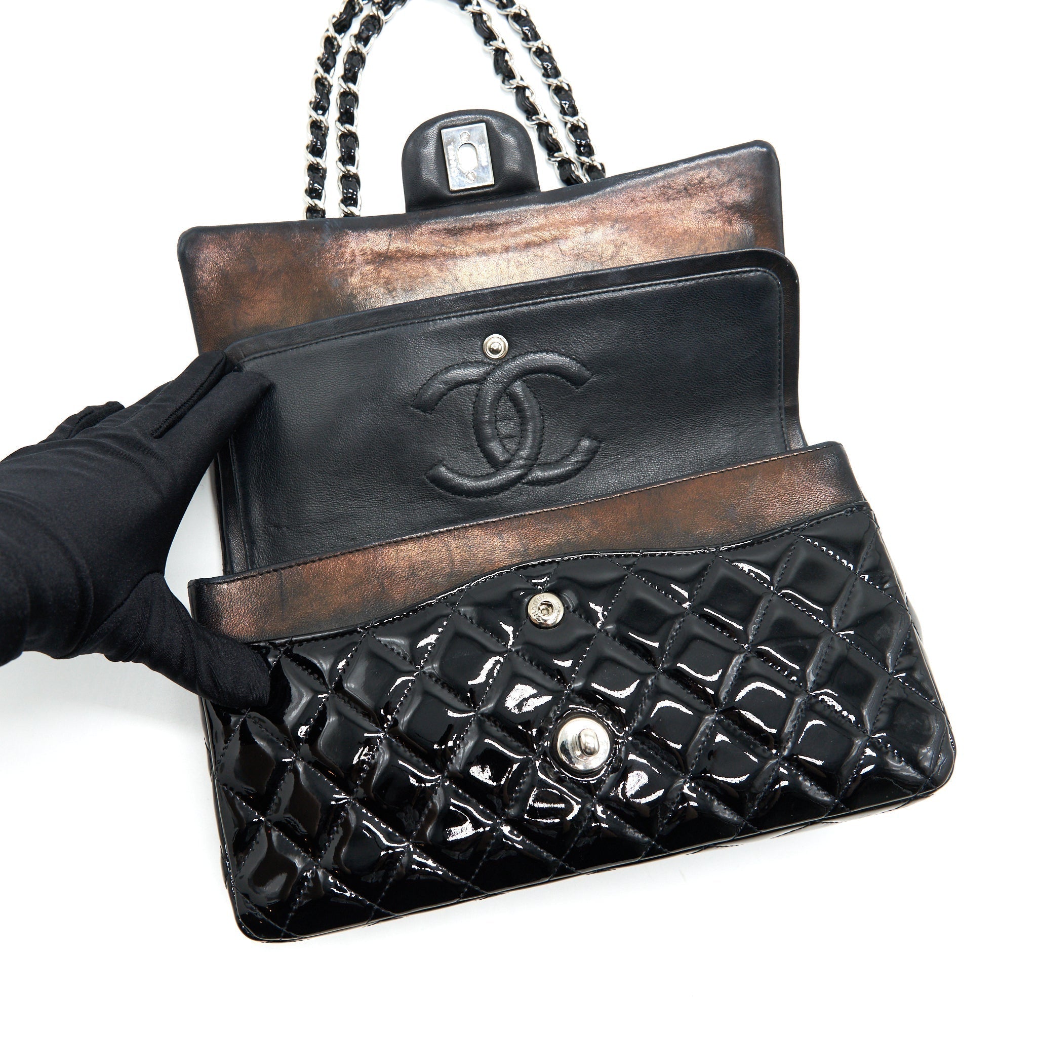 chanel-patent-leather-medium-classic-double-flap-bag-black-shw