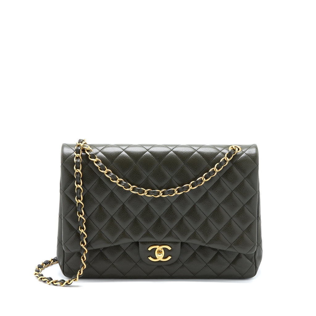 chanel-maxi-classic-double-flap-bag-caviar-olive-green-brushed-ghw