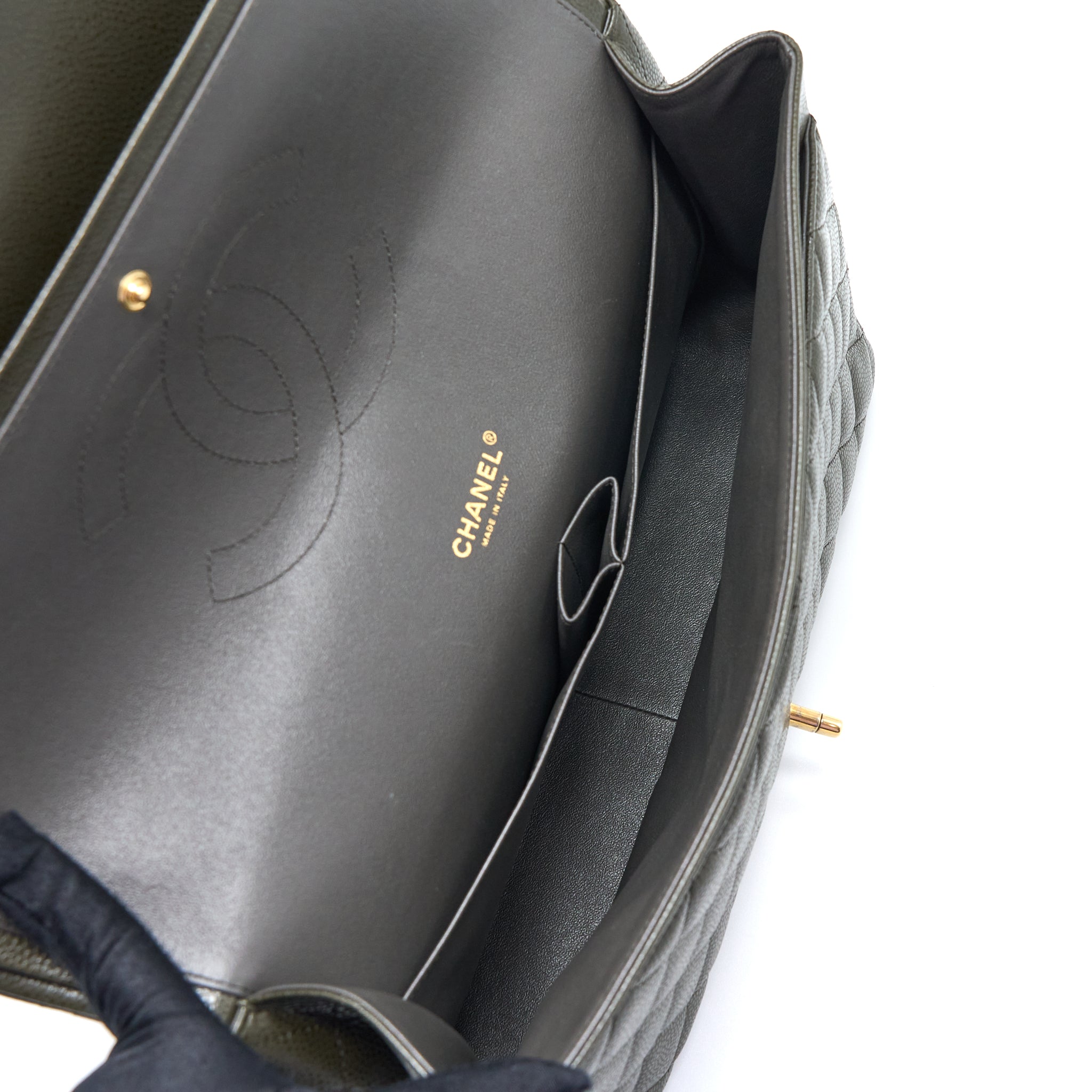 chanel-maxi-classic-double-flap-bag-caviar-olive-green-brushed-ghw