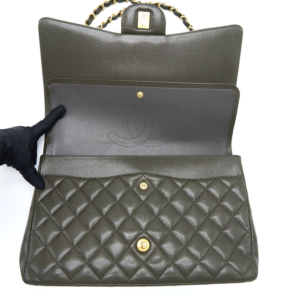 chanel-maxi-classic-double-flap-bag-caviar-olive-green-brushed-ghw