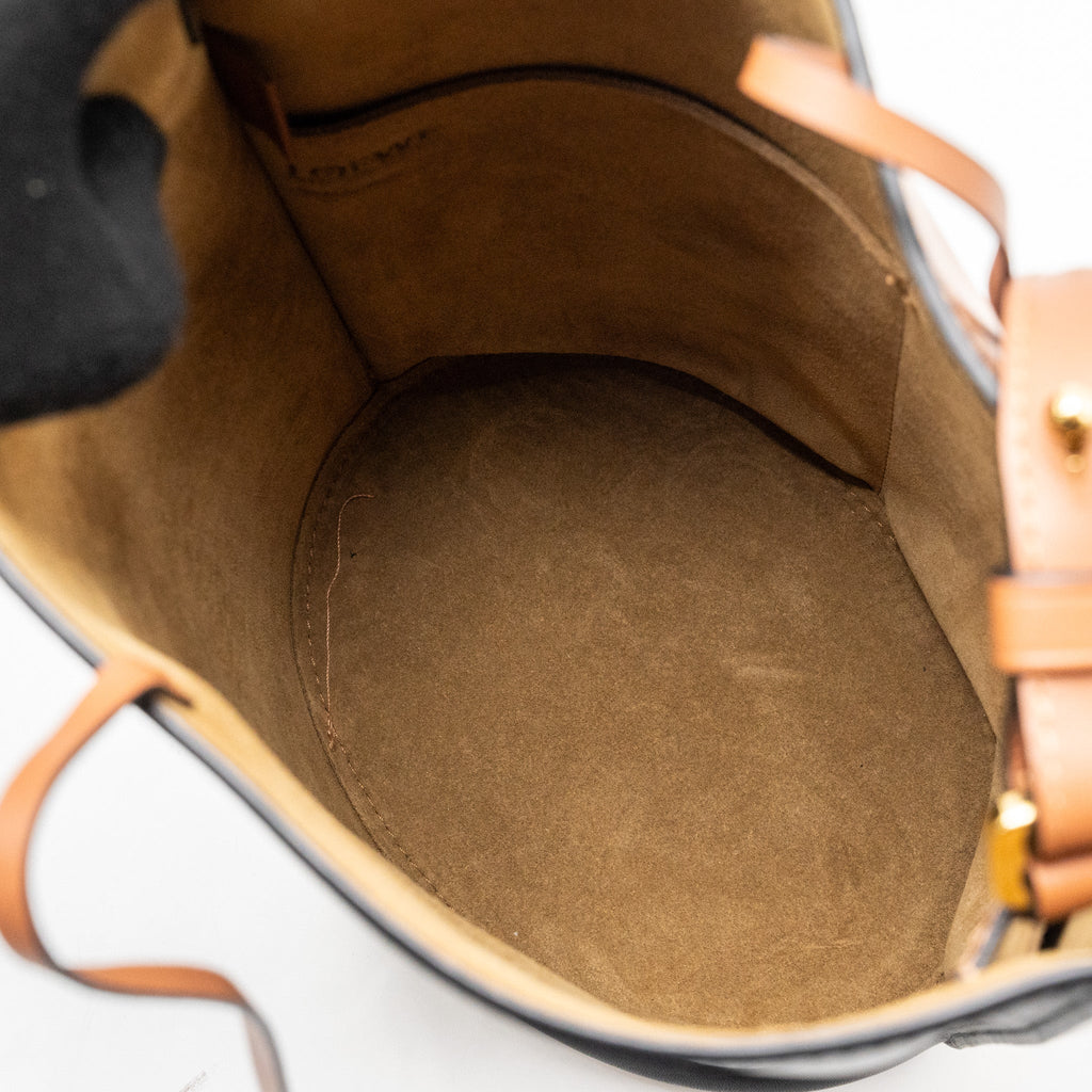 loewe-gate-bucket-bag-calfskin-black-tan-ghw