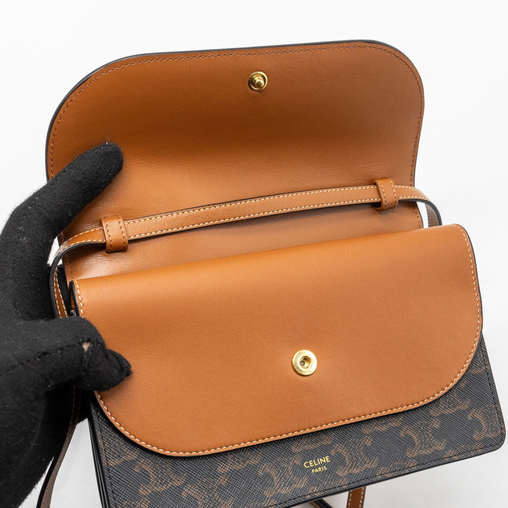 celine-wallet-on-strap-triomphe-canvas-leather-tan-ghw