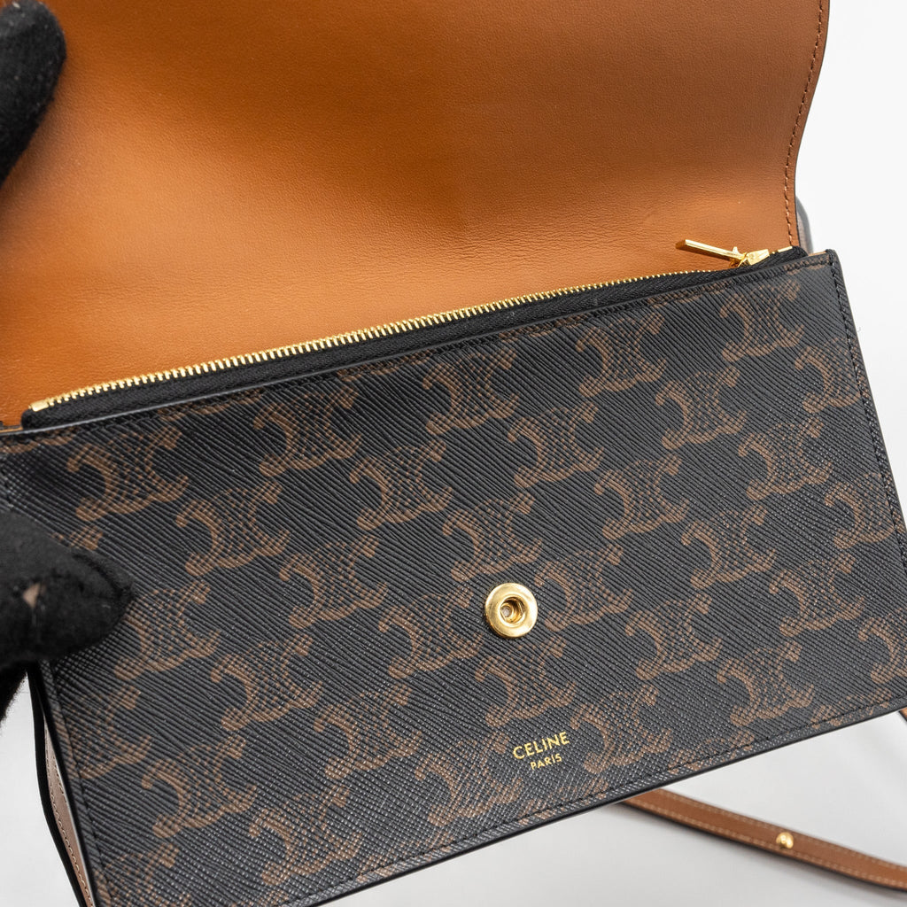 celine-wallet-on-strap-triomphe-canvas-leather-tan-ghw
