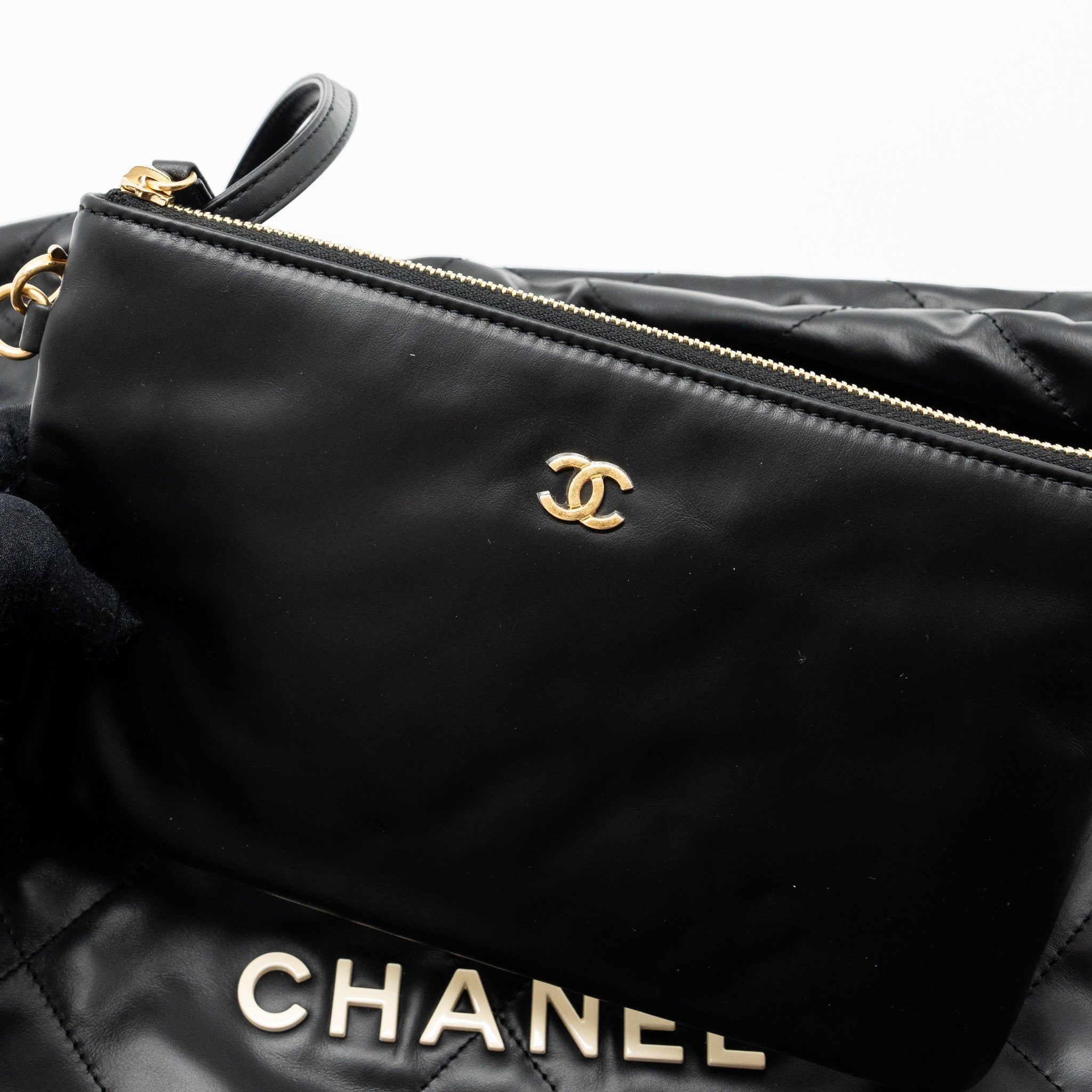 chanel-small-22-bag-calfskin-black-white-letter-ghw-microchip