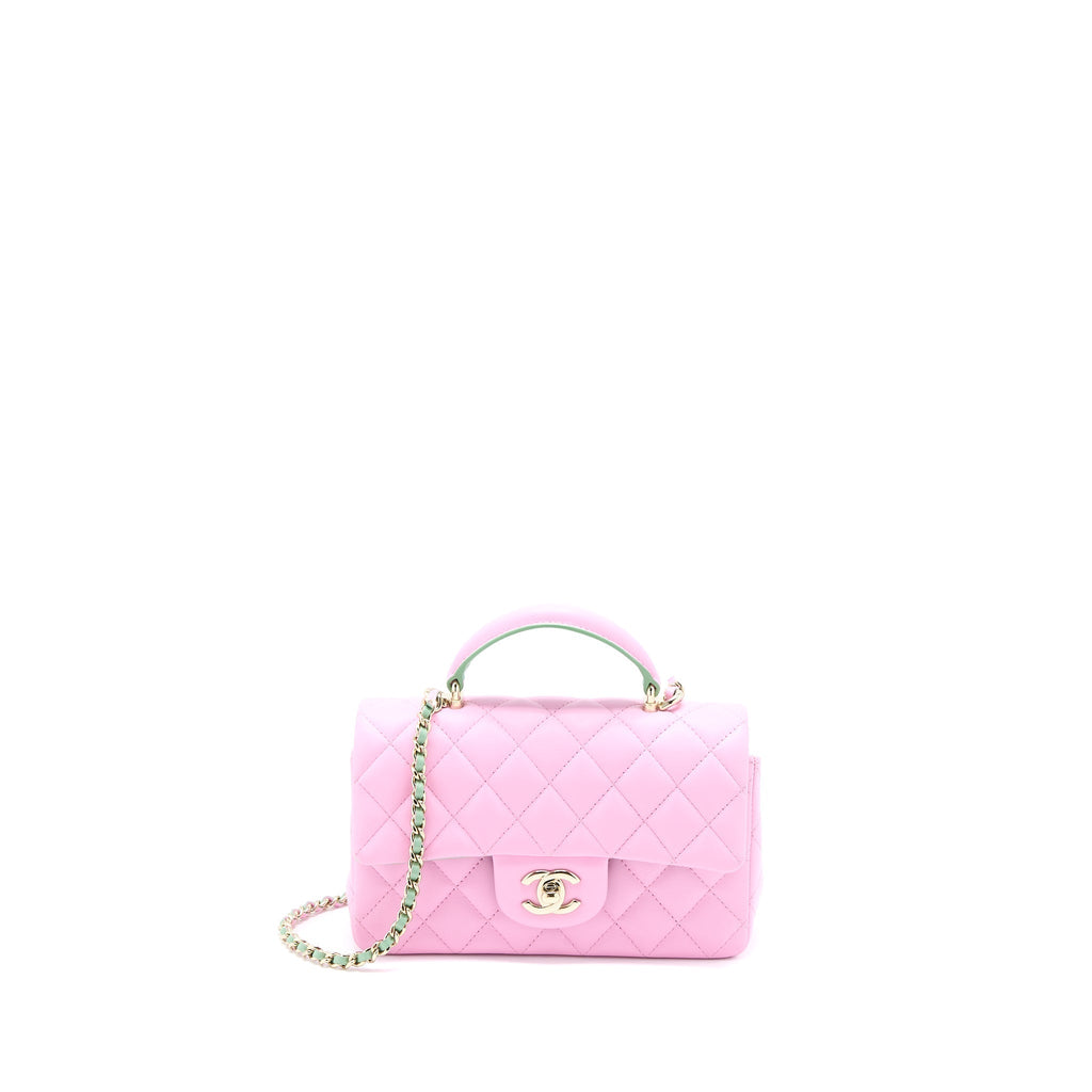 copy-of-chanel-top-handle-mini-rectangular-lambskin-pink-light-green-lghw-microchip