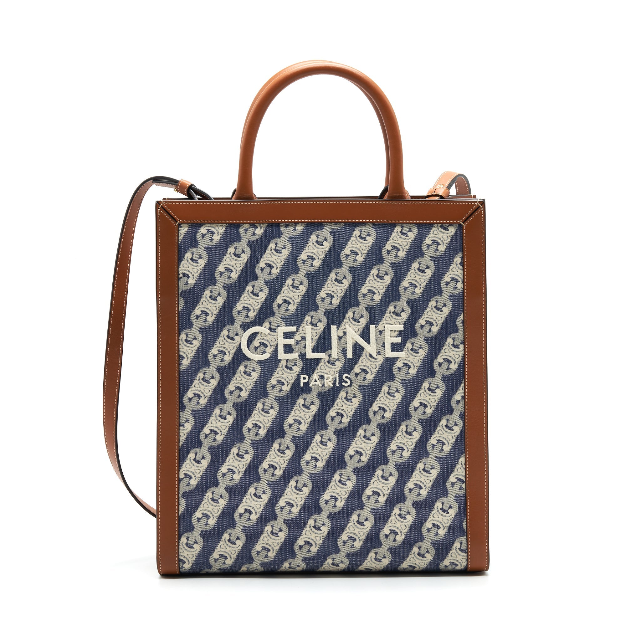celine-small-vertical-cabas-celine-in-maillon-triomphe-jacquard-and-calfskin-navy-tan