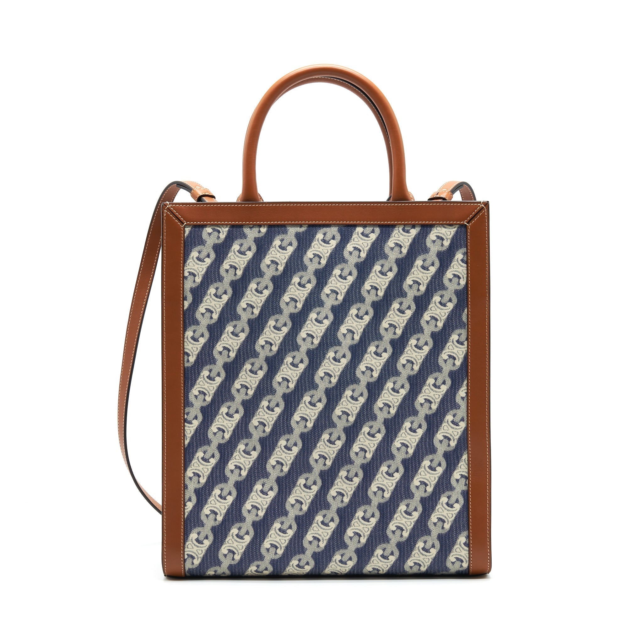 celine-small-vertical-cabas-celine-in-maillon-triomphe-jacquard-and-calfskin-navy-tan