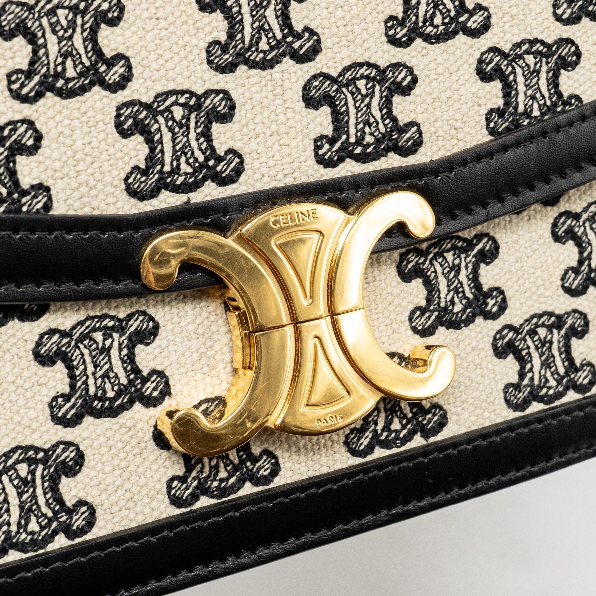 celine-teen-triomphe-bag-triomphe-canvas-calfskin-black-white-ghw