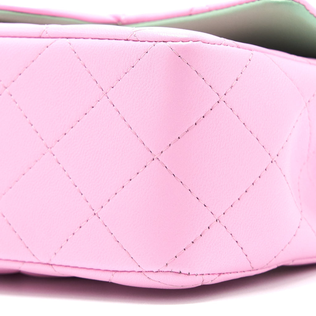 copy-of-chanel-top-handle-mini-rectangular-lambskin-pink-light-green-lghw-microchip