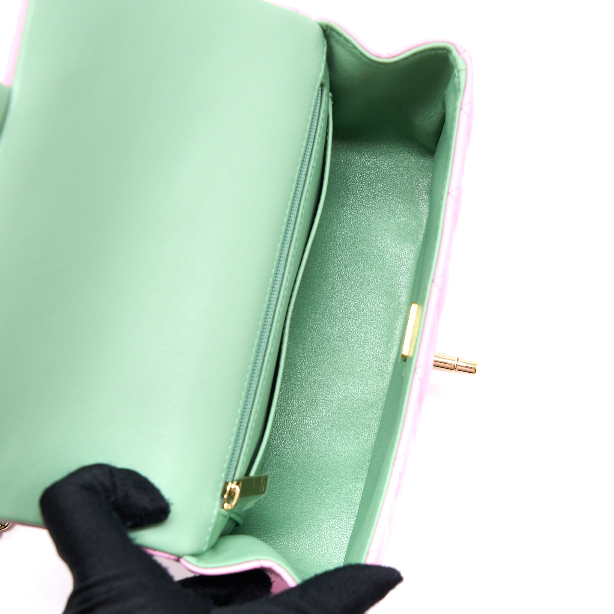 copy-of-chanel-top-handle-mini-rectangular-lambskin-pink-light-green-lghw-microchip