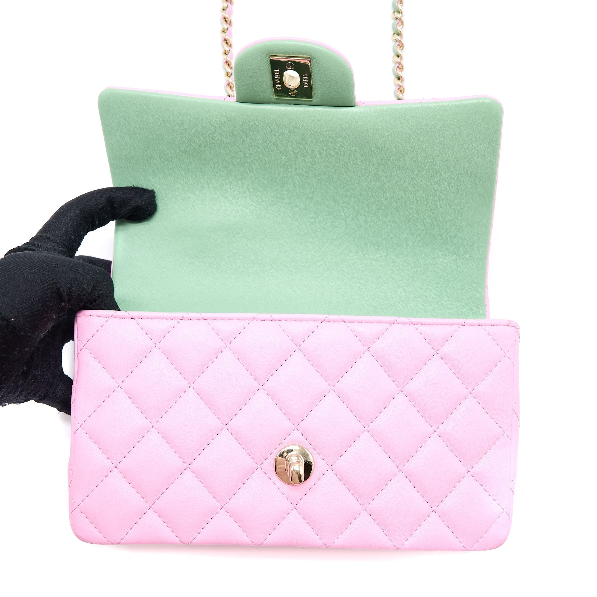 copy-of-chanel-top-handle-mini-rectangular-lambskin-pink-light-green-lghw-microchip
