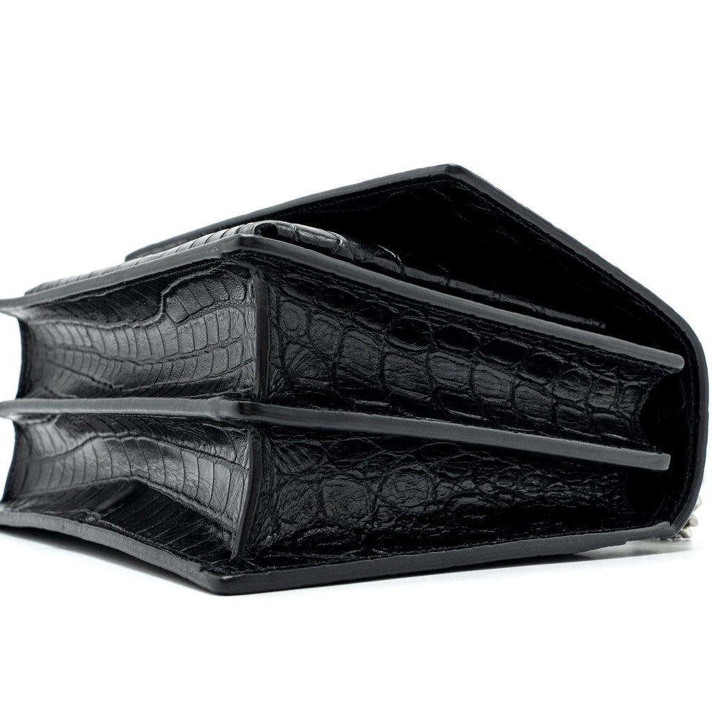 saint-laurent-sunset-bag-crocodile-embossed-black-shw