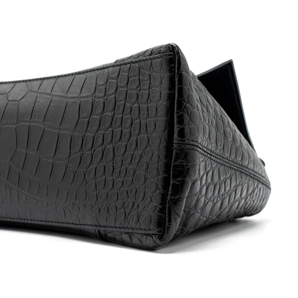balenciaga-downtown-small-shoudler-bag-crocodile-embossed-black-with-black-hardware
