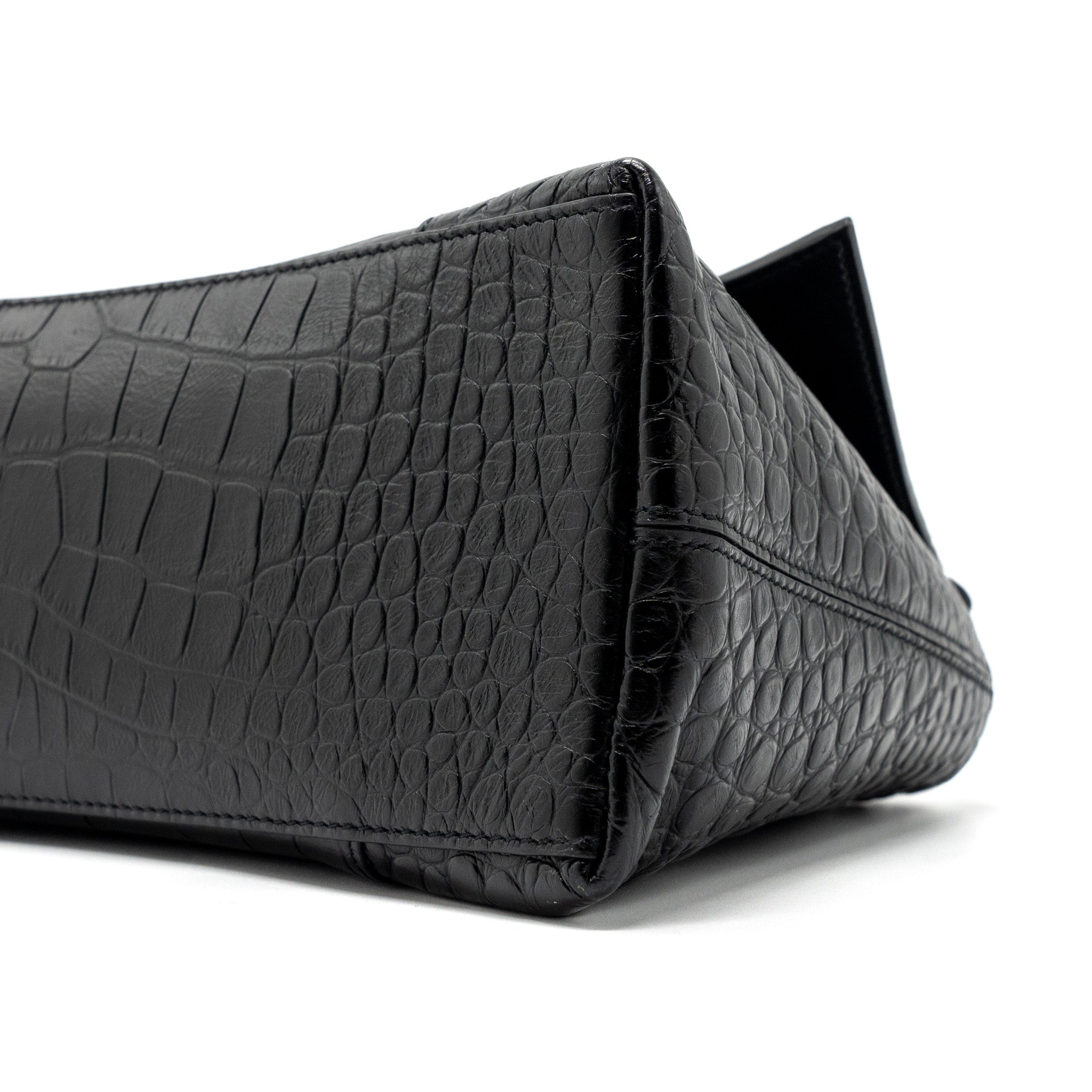balenciaga-downtown-small-shoudler-bag-crocodile-embossed-black-with-black-hardware