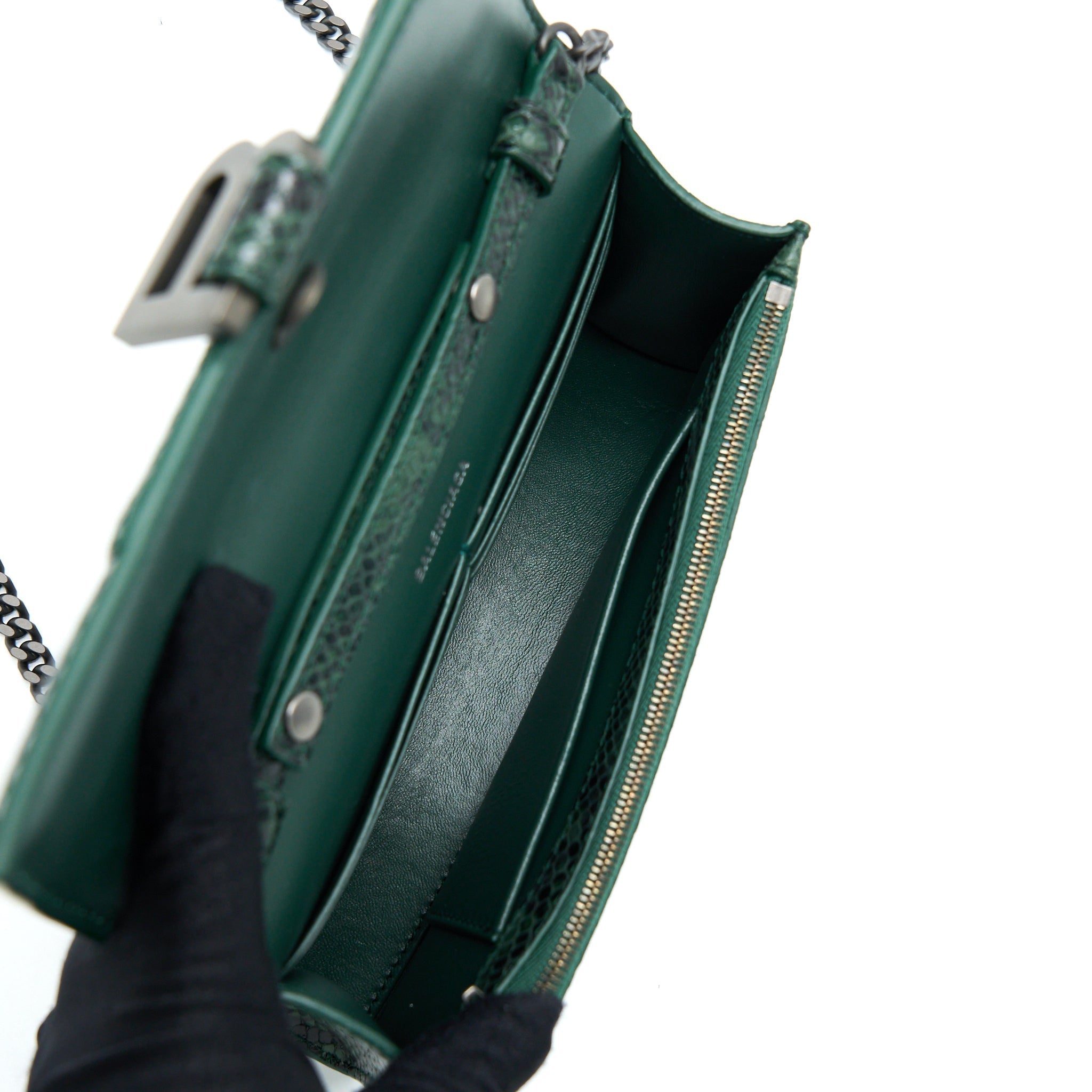 balenciaga-hourglass-wallet-with-chain-python-embossed-calfskin-black-dark-green